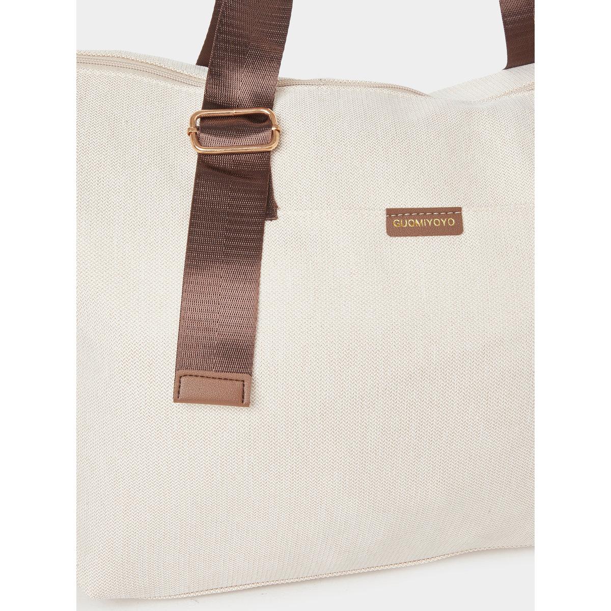 Styli Beige Leather Patch Gym Bag-women-bagsandwallets-handbags-image-5