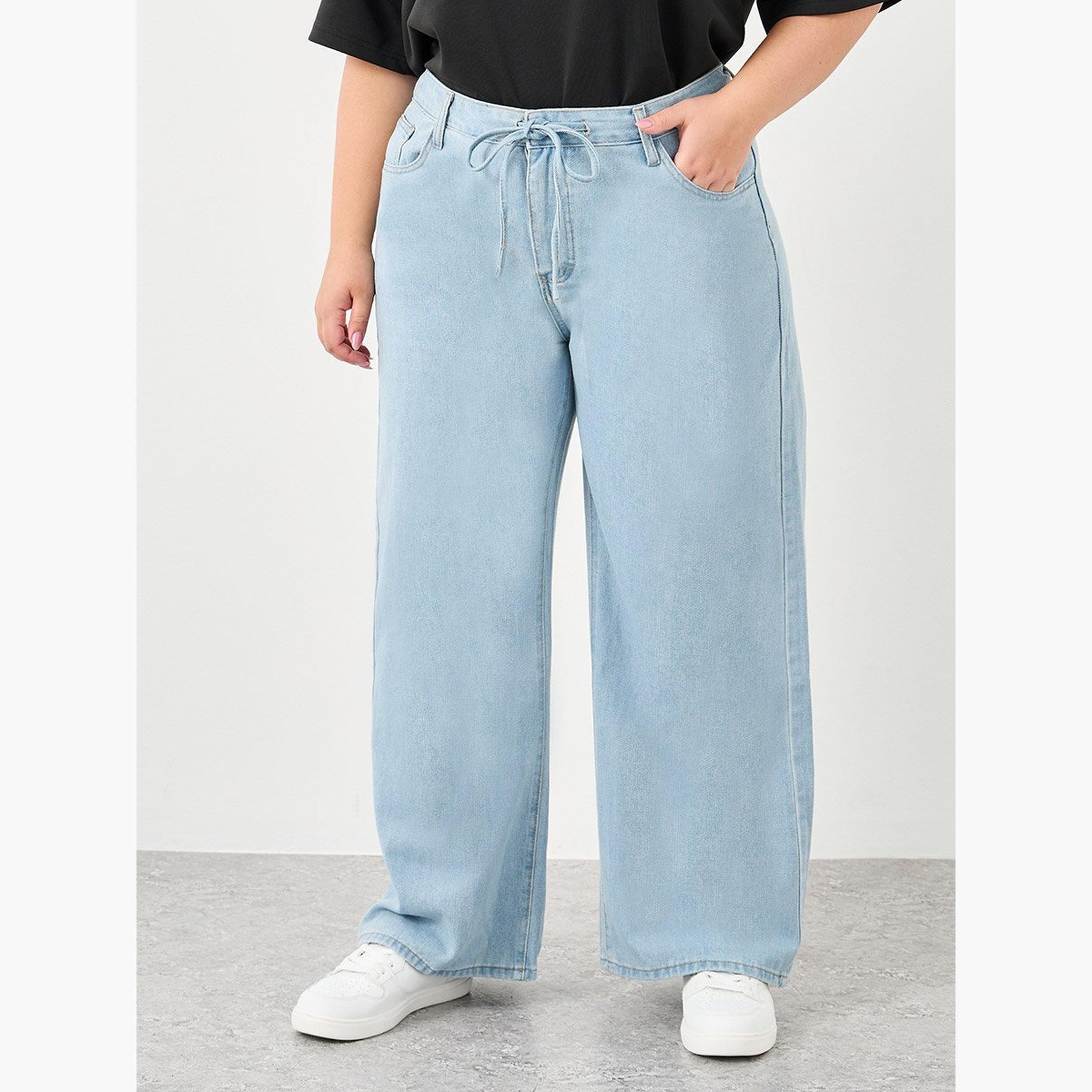 Styli Plus Wide Leg Jeans with Drawstring-women-clothing-bottoms-jeans-image-1