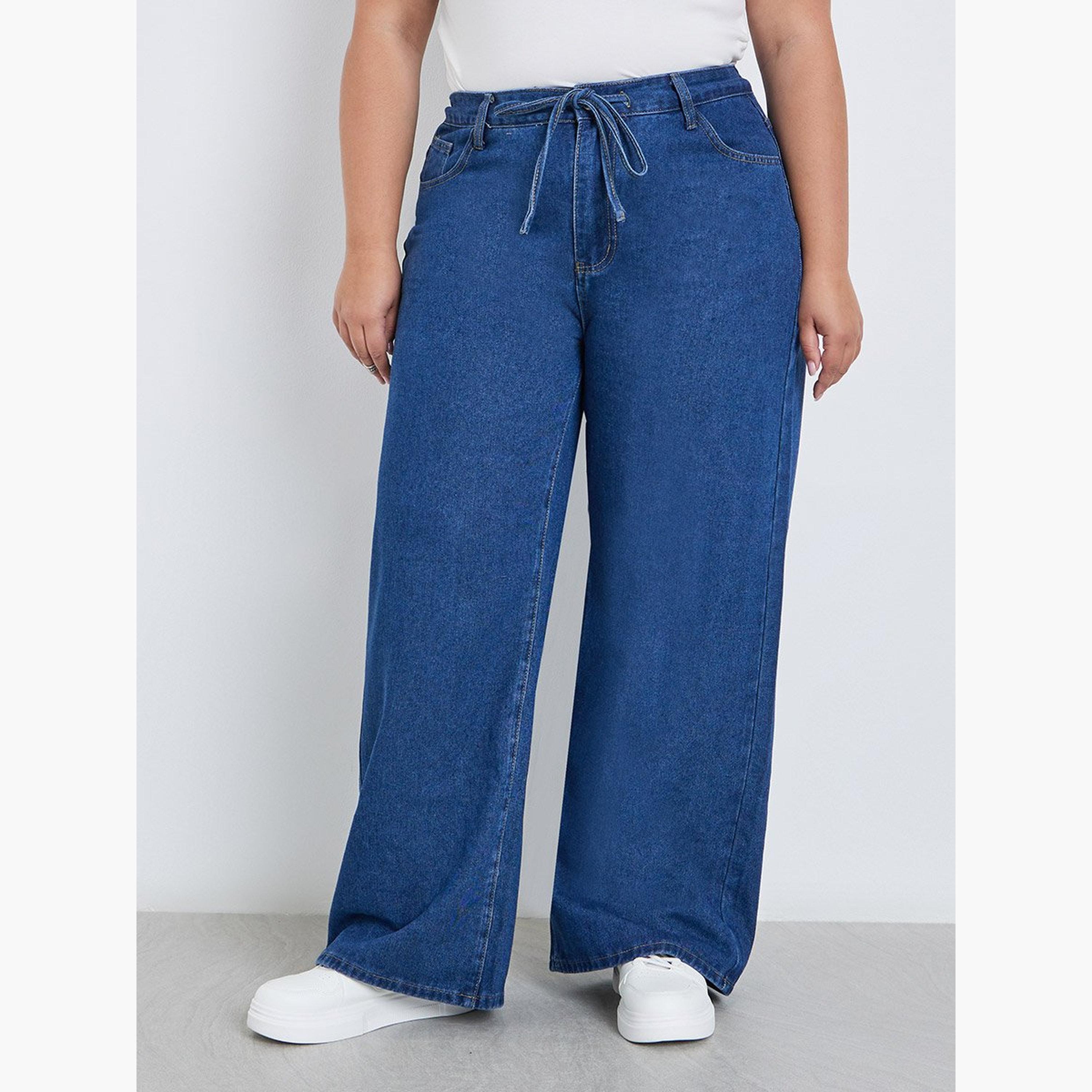 Styli Plus Wide Leg Jeans with Drawstring-women-clothing-bottoms-jeans-image-1