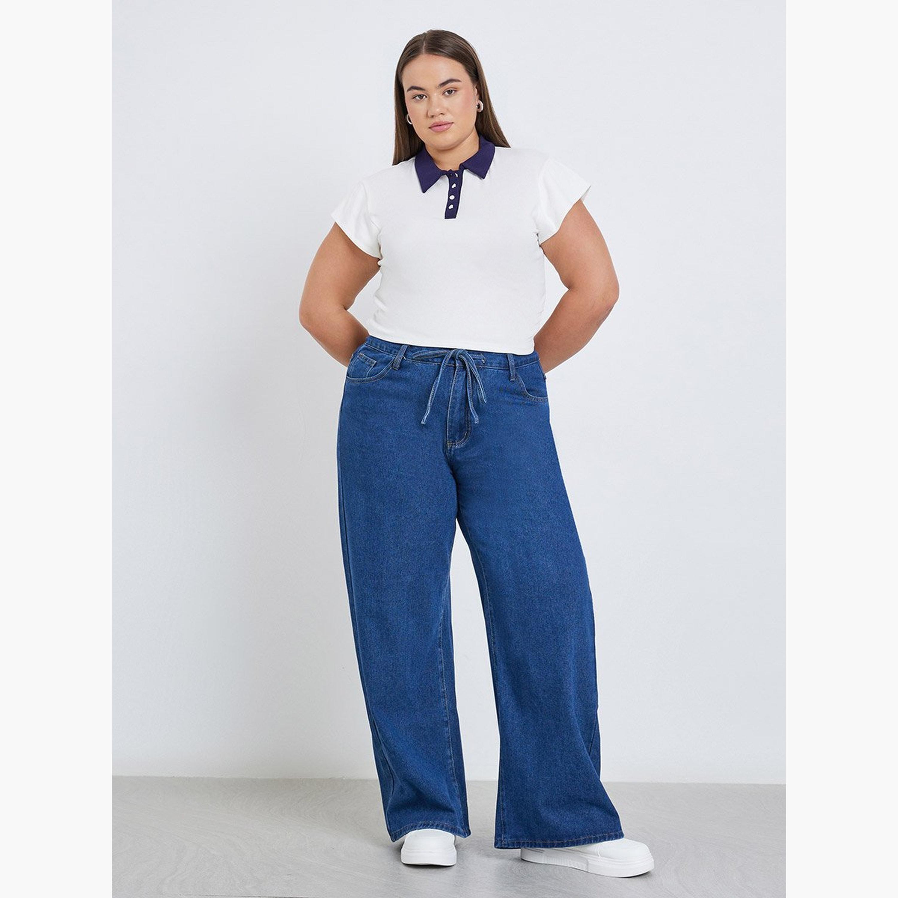Styli Plus Wide Leg Jeans with Drawstring-women-clothing-bottoms-jeans-image-2