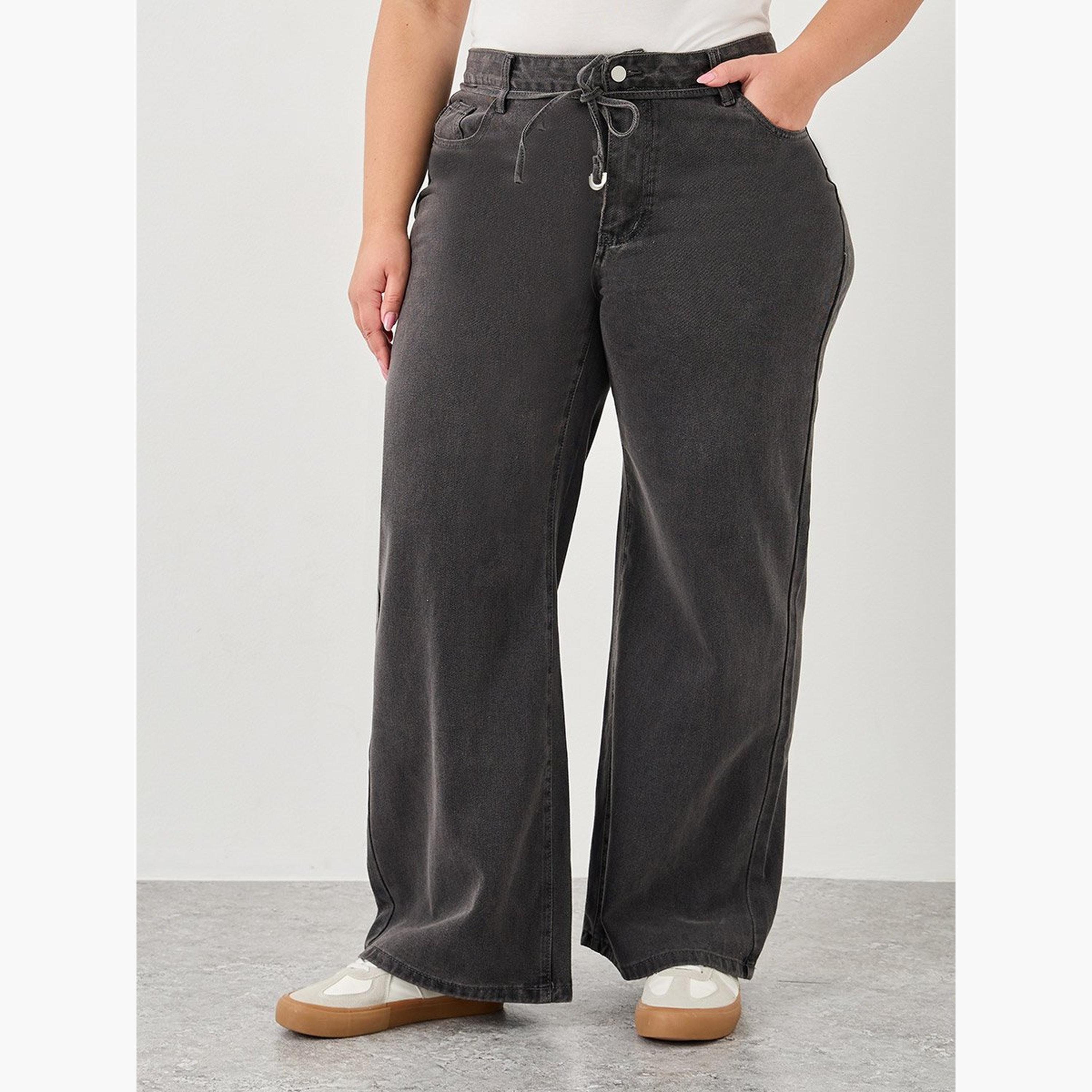 ستايلي - بنطال جينز واسع الساق مع رباط خصر ذاتي-women-clothing-bottoms-jeans-image-1