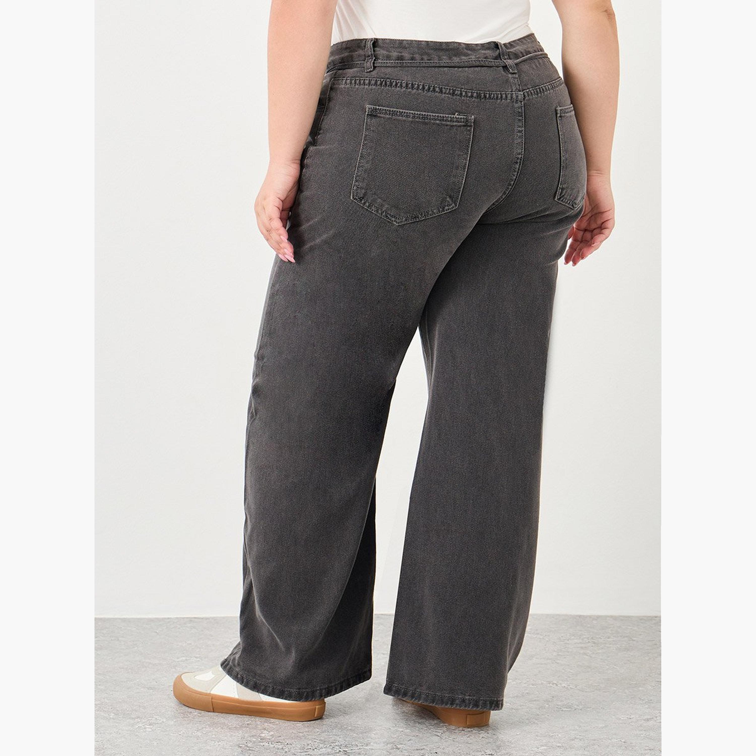 Styli Plus Wide Leg Jeans with Self Tie-Waist-women-clothing-bottoms-jeans-image-4