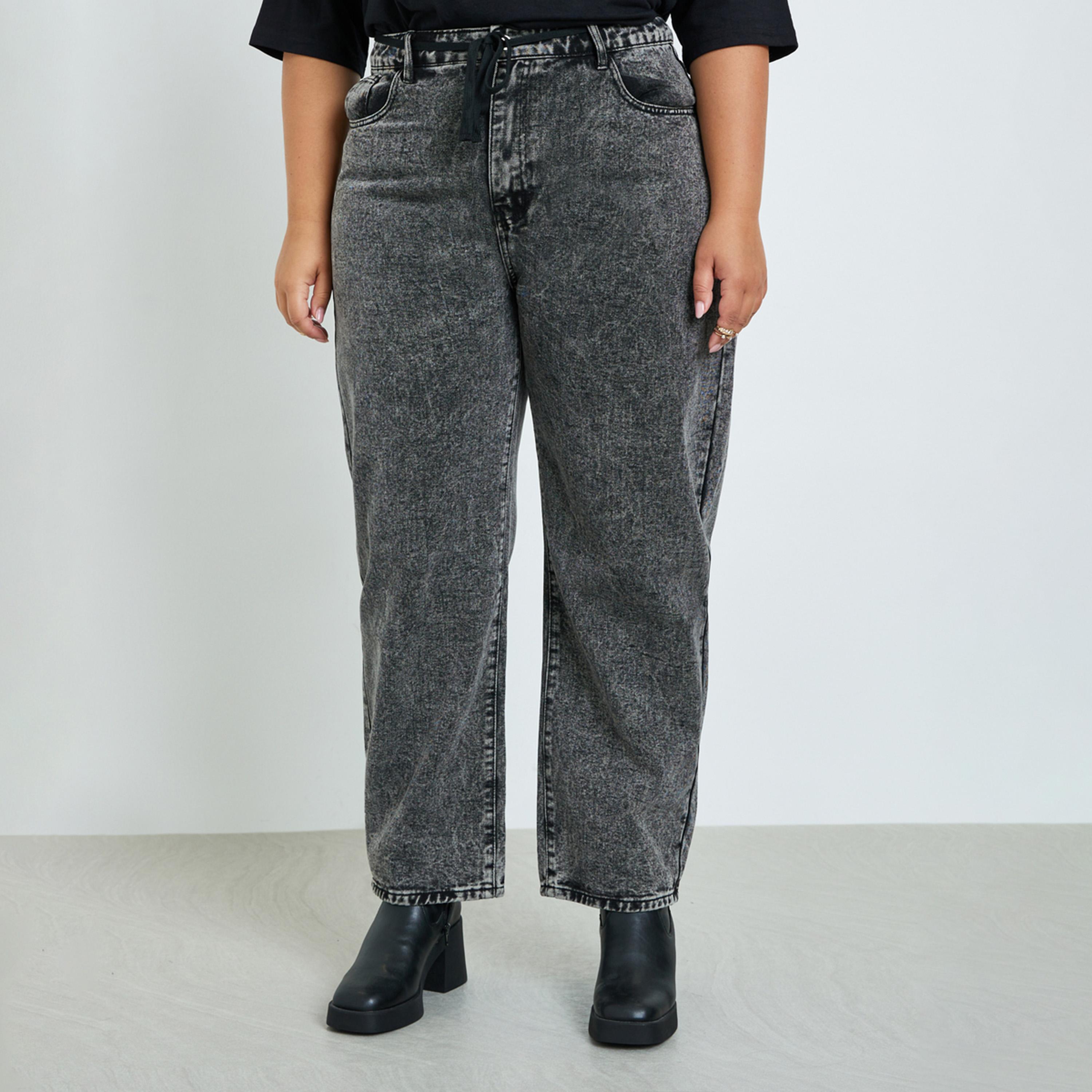 Styli Plus Size Grey Barrel Leg Jeans-women-clothing-bottoms-jeans-image-1