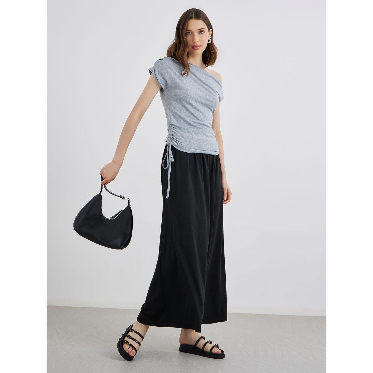 Styli Asymmetric Neck Side Ruched Detail Top-women-clothing-shirtsandblouses-blouses-image-2
