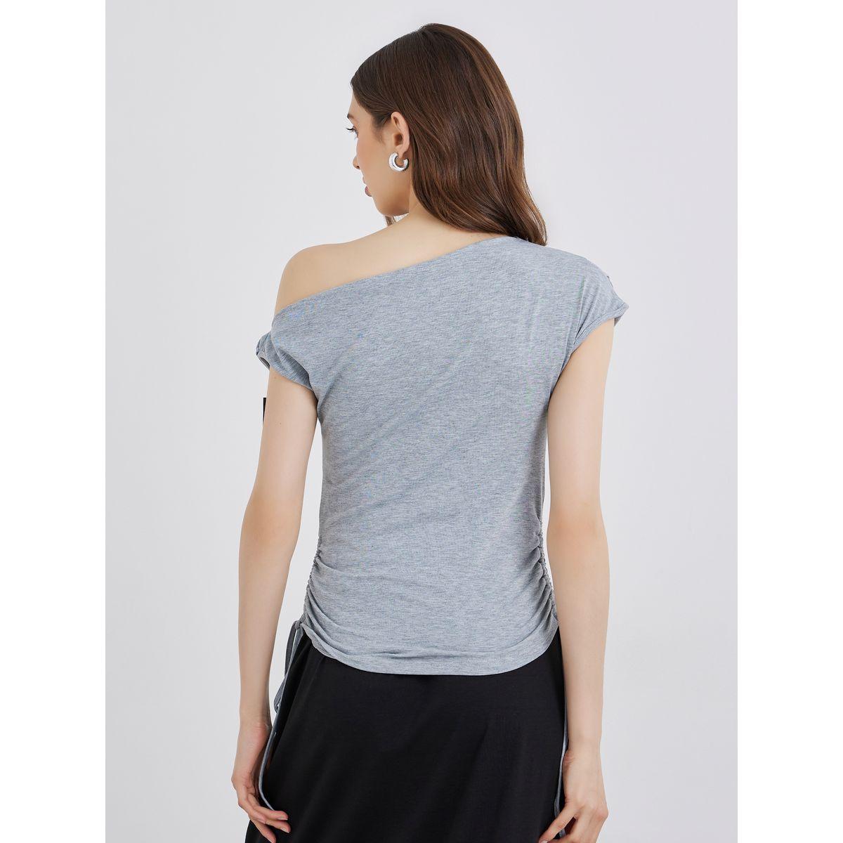 Styli Asymmetric Neck Side Ruched Detail Top-women-clothing-shirtsandblouses-blouses-image-4