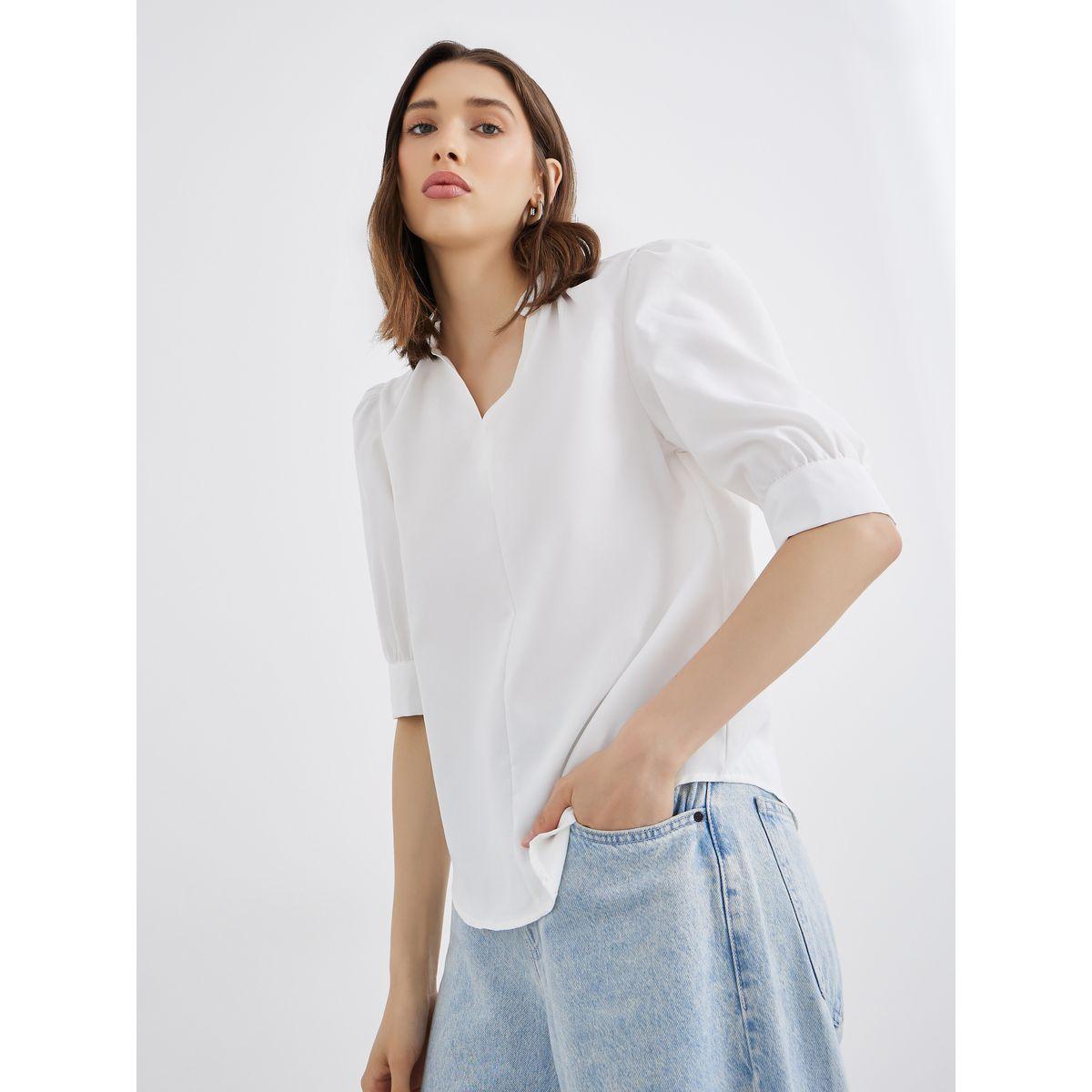 Styli Women White Puff Sleeve Blouse-women-clothing-shirtsandblouses-blouses-image-1