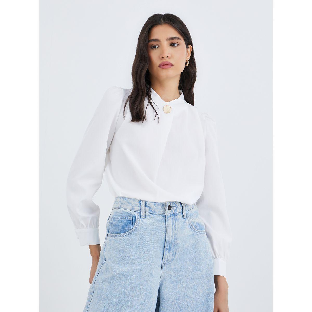 بلوزة سادة بأكمام طويلة وتفاصيل أزرار-women-clothing-shirtsandblouses-blouses-image-2
