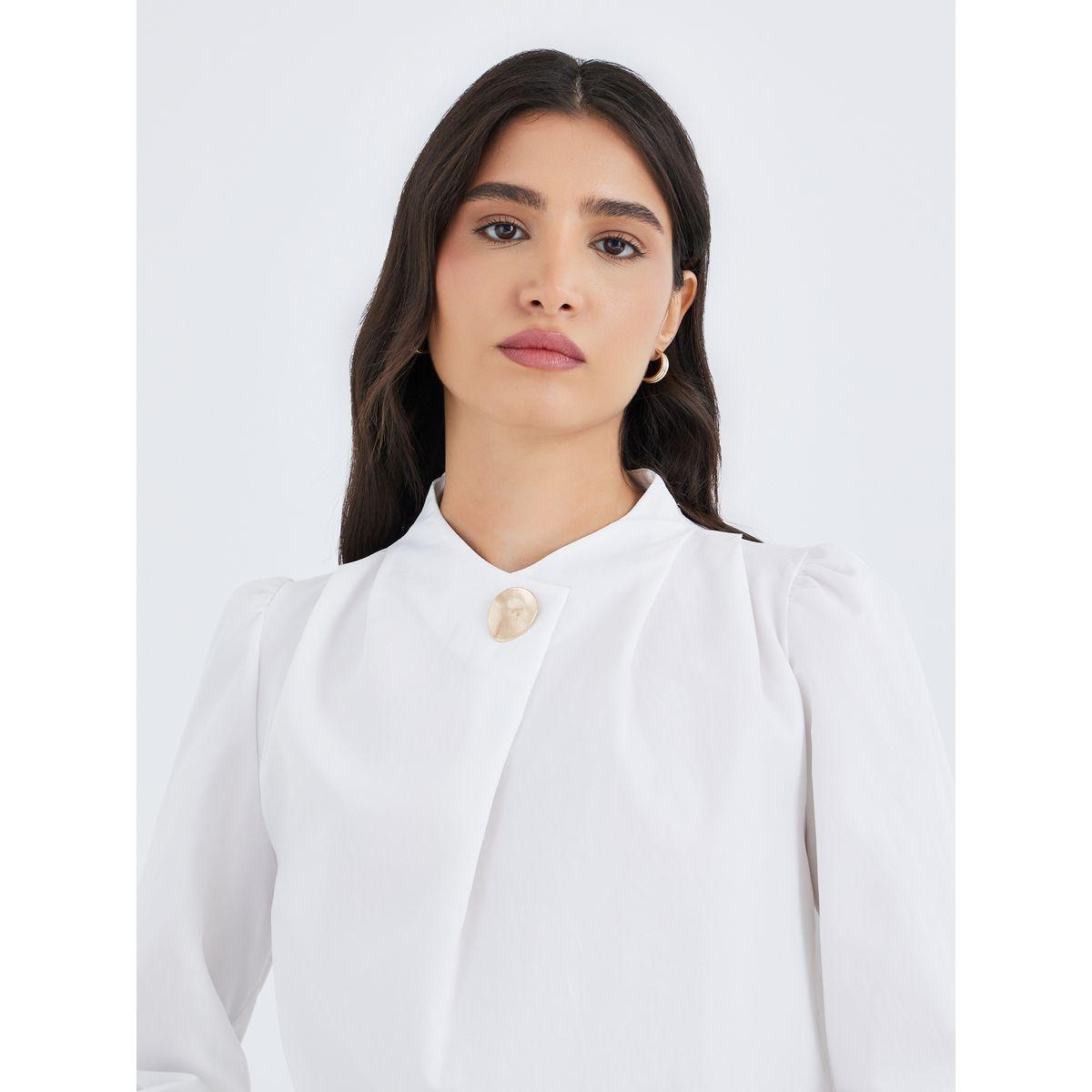 بلوزة سادة بأكمام طويلة وتفاصيل أزرار-women-clothing-shirtsandblouses-blouses-image-4