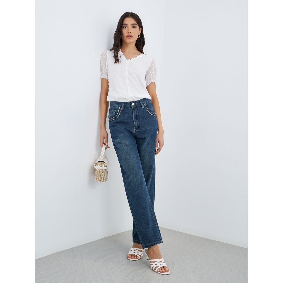 بلوزة بتفاصيل بارزة الملمس مع دانتيل وأكمام منفوخة-women-clothing-shirtsandblouses-blouses-image-2
