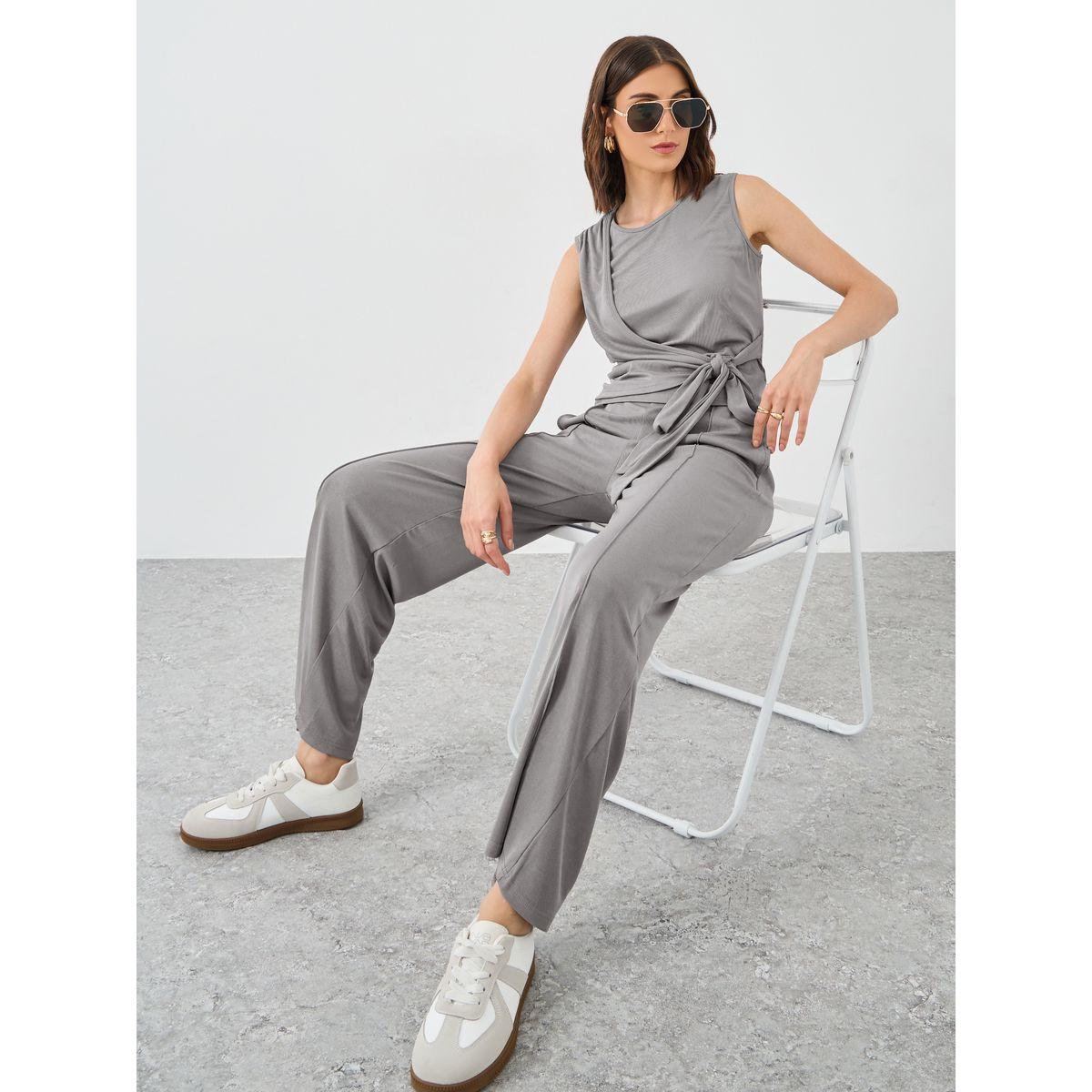 Styli Sleeveless Tie Waist Top and Straight Leg Pants Co-Ords-women-clothing-coordsets-image-1