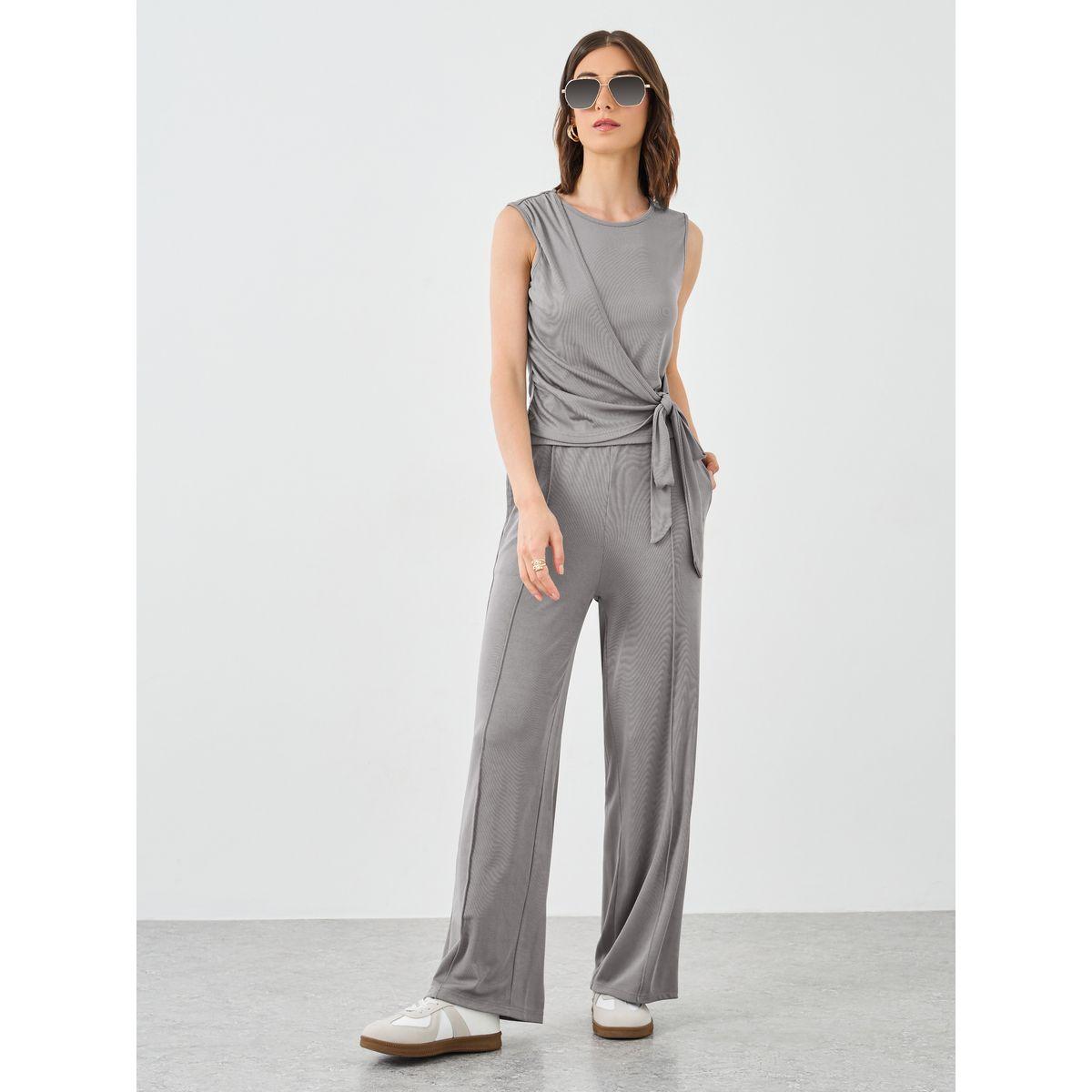 Styli Sleeveless Tie Waist Top and Straight Leg Pants Co-Ords-women-clothing-coordsets-image-2