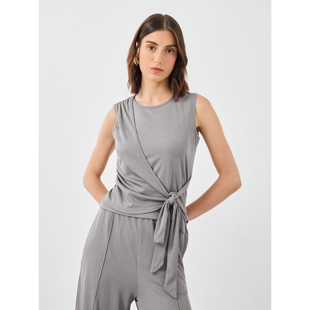 Styli Sleeveless Tie Waist Top and Straight Leg Pants Co-Ords-women-clothing-coordsets-image-3