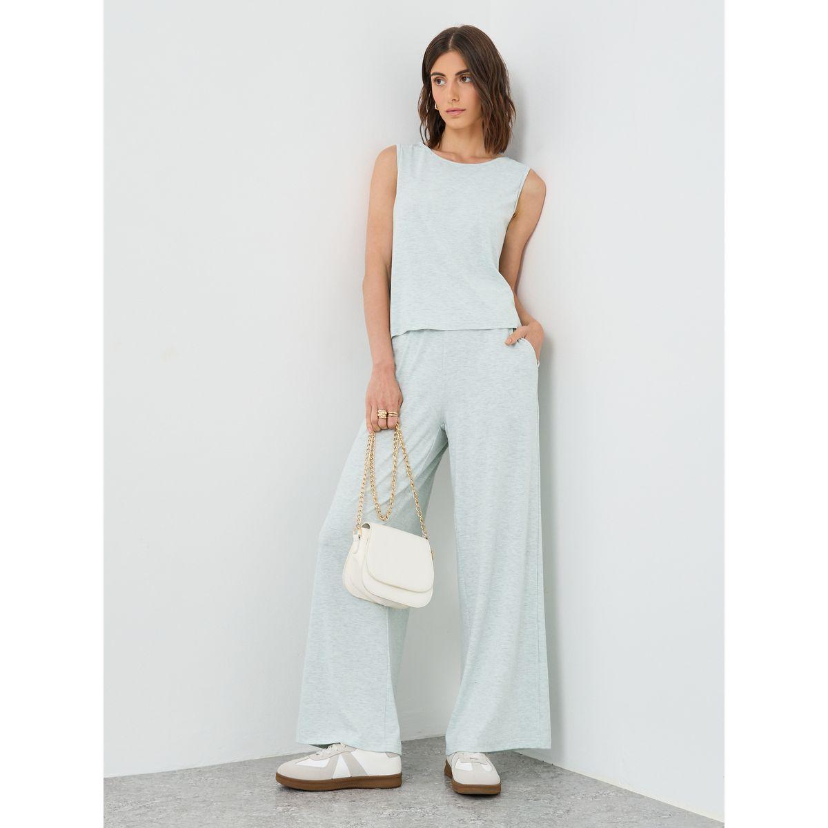 Styli Melange Sleeveless Top and Wide Leg Pants Co-Ords-women-clothing-coordsets-image-1