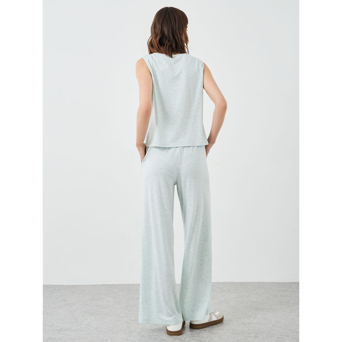Styli Melange Sleeveless Top and Wide Leg Pants Co-Ords-women-clothing-coordsets-image-4