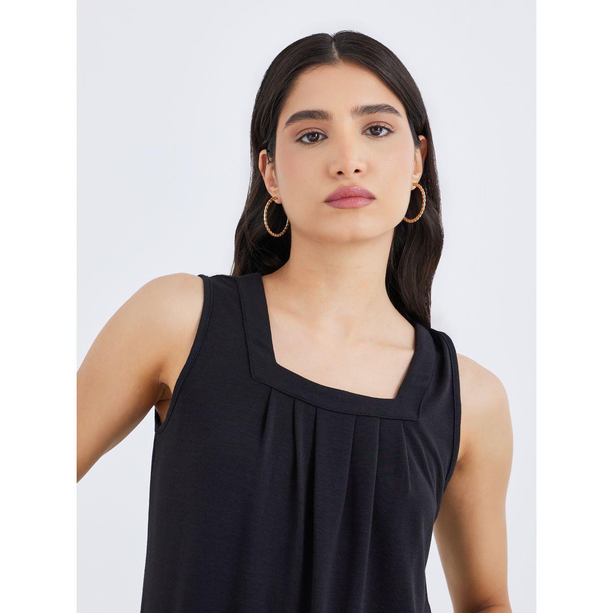بلوزة سادة بياقة مربعة وبدون أكمام-women-clothing-shirtsandblouses-blouses-image-3