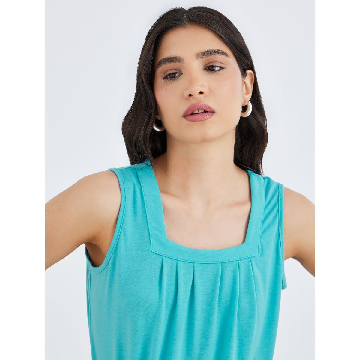 بلوزة سادة بياقة مربعة وبدون أكمام-women-clothing-shirtsandblouses-blouses-image-3