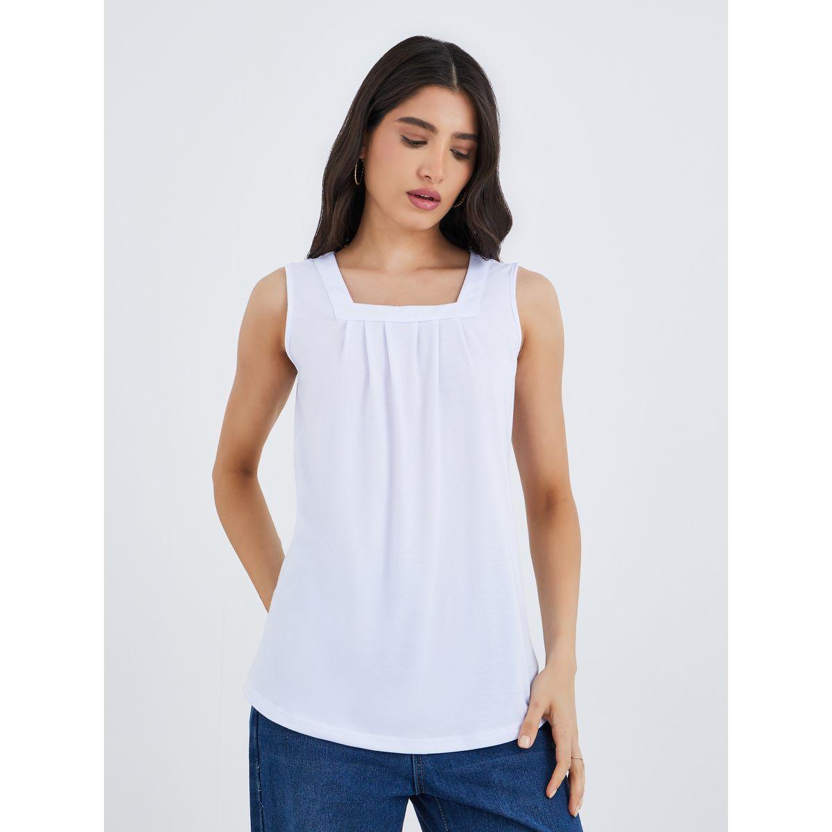 Styli Solid Square Neck Sleeveless Top-women-clothing-shirtsandblouses-blouses-image-1