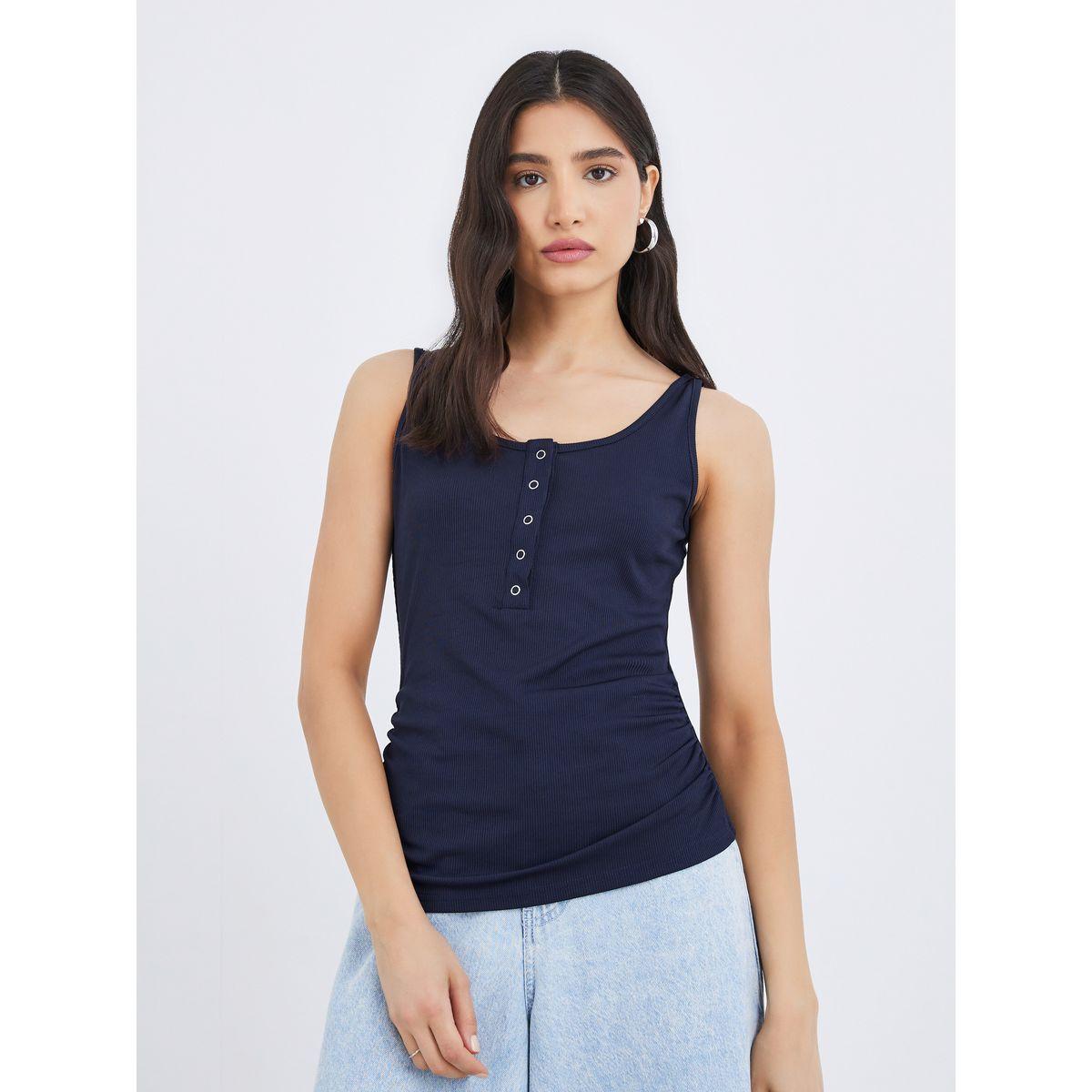 Styli Solid Round Neck Buttoned Sleeveless Top-women-clothing-shirtsandblouses-blouses-image-1