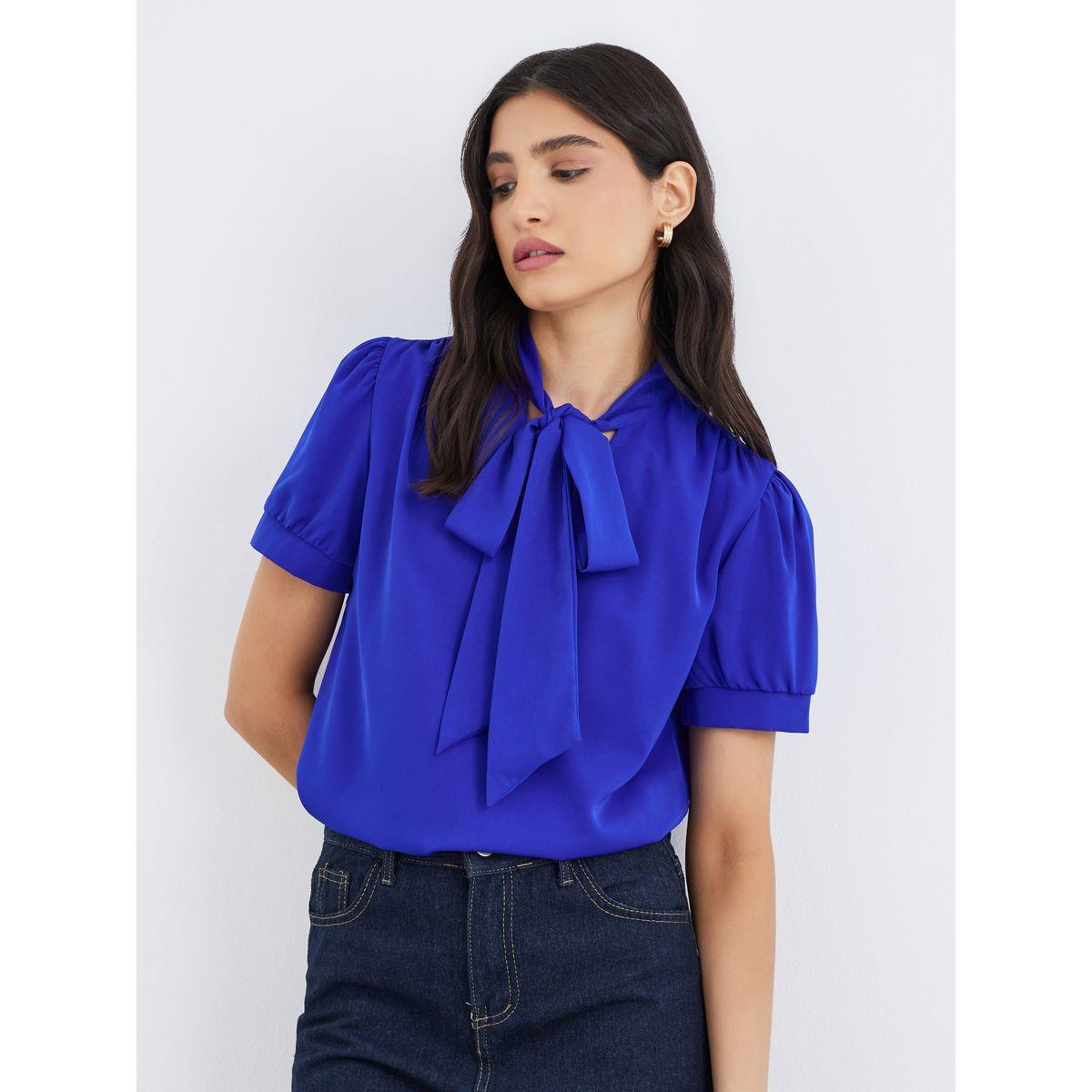بلوزة سادة بأكمام منفوخة-women-clothing-shirtsandblouses-blouses-image-1