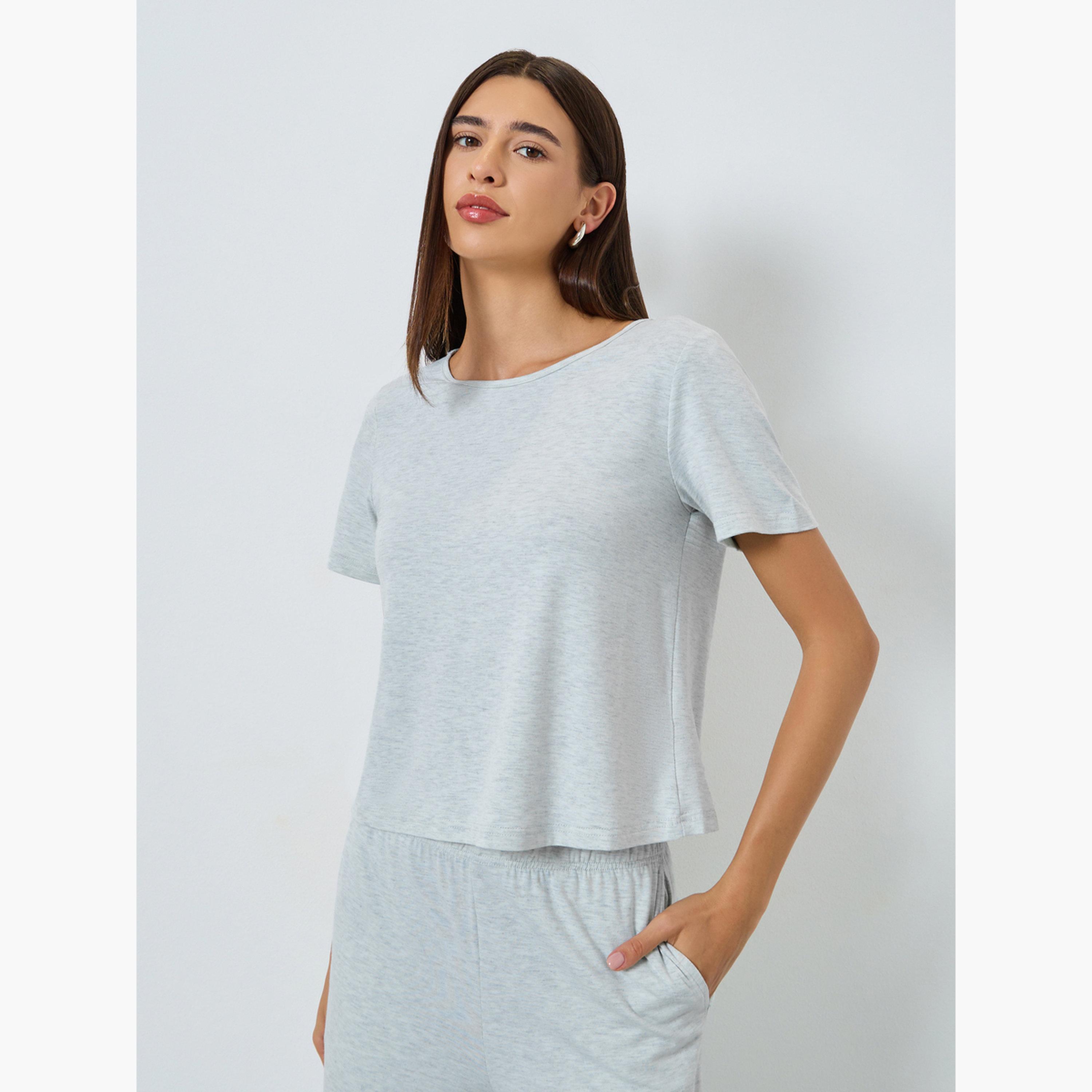 Take Two Solid Round Neck T-Shirt and Wide Leg Pants Co-Ords-women-clothing-coordsets-image-2
