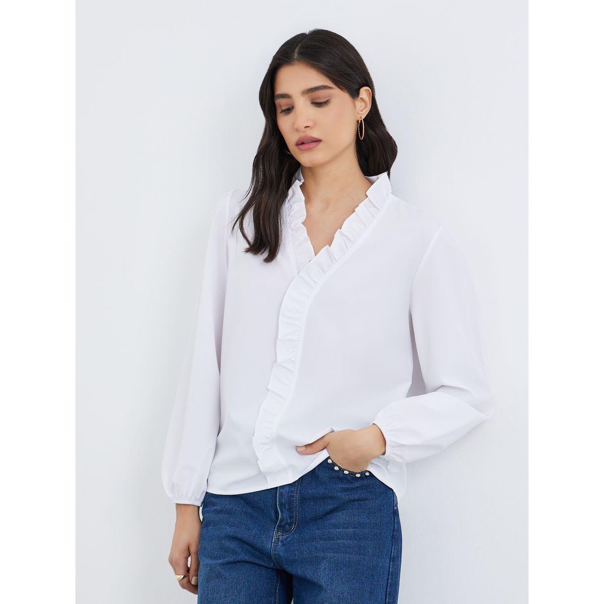 بلوزة سادة بتفاصيل كشكش-women-clothing-shirtsandblouses-blouses-image-1