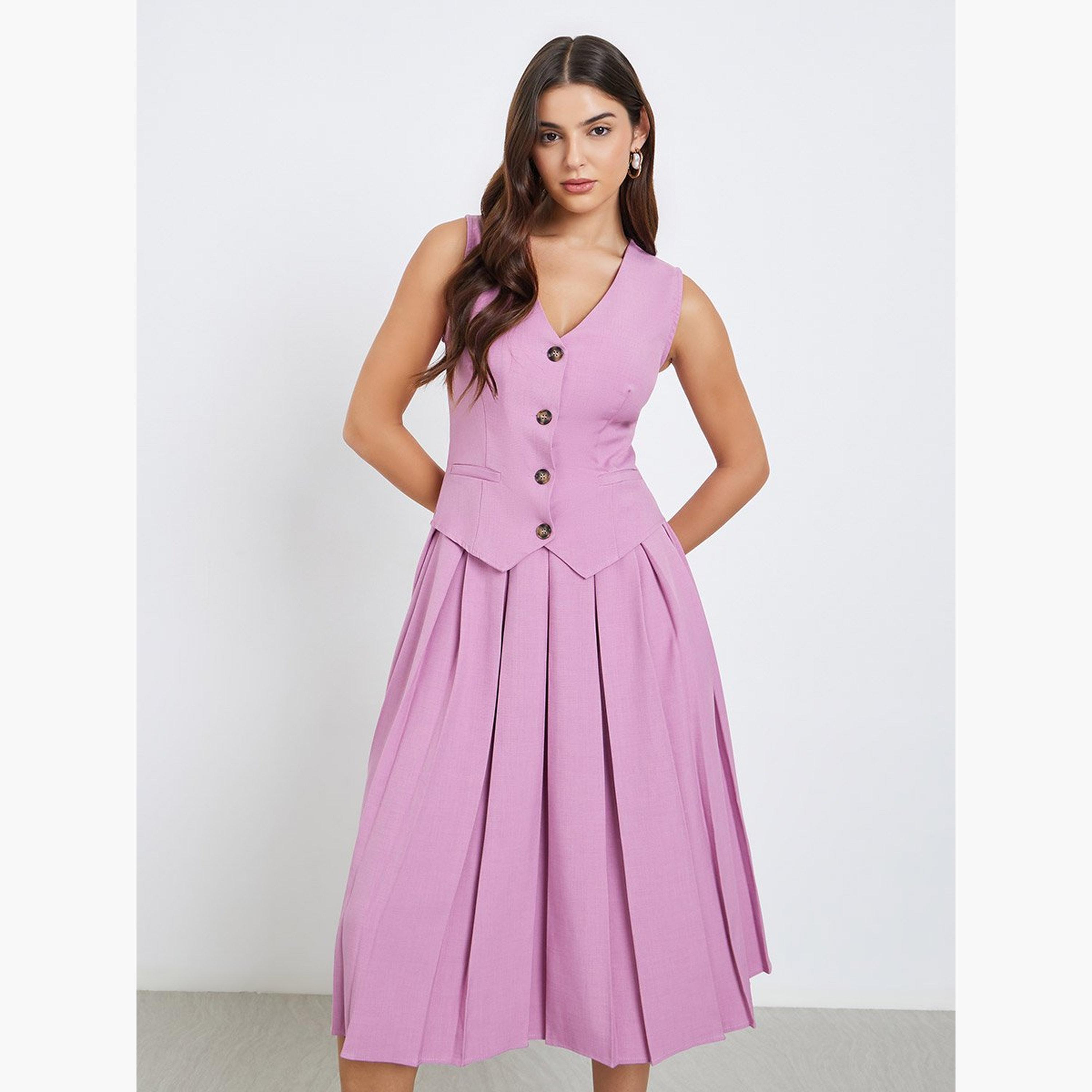 Styli Buttoned Sleeveless Blazer Midi Dress-women-clothing-dresses-image-1