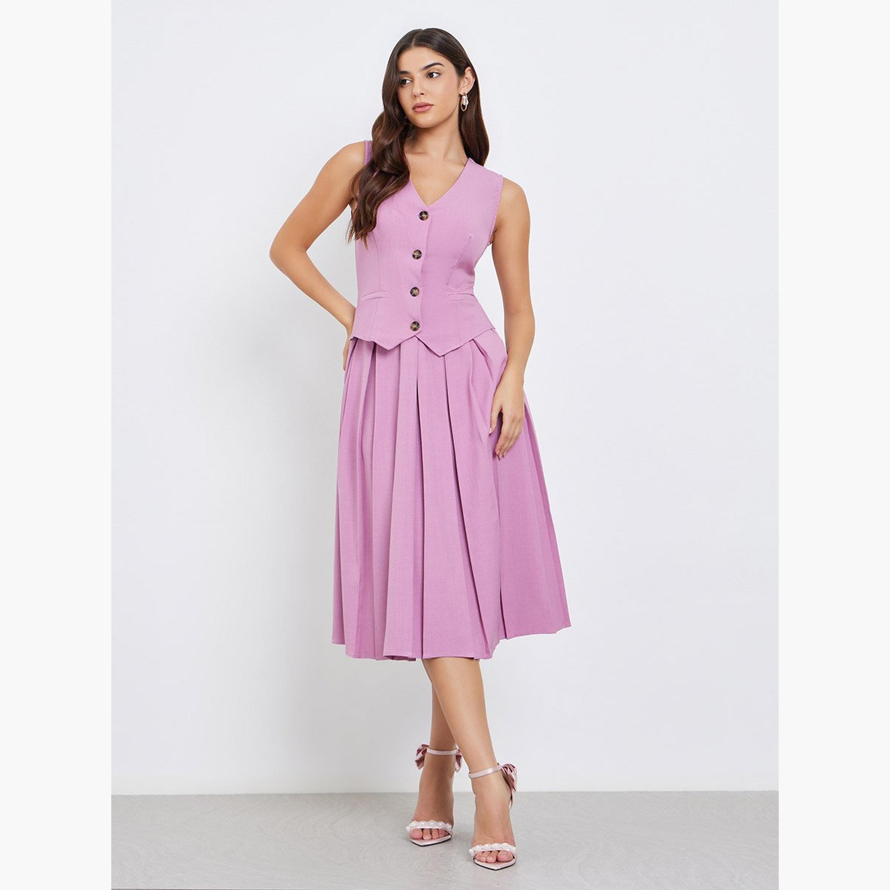 Styli Buttoned Sleeveless Blazer Midi Dress-women-clothing-dresses-image-2