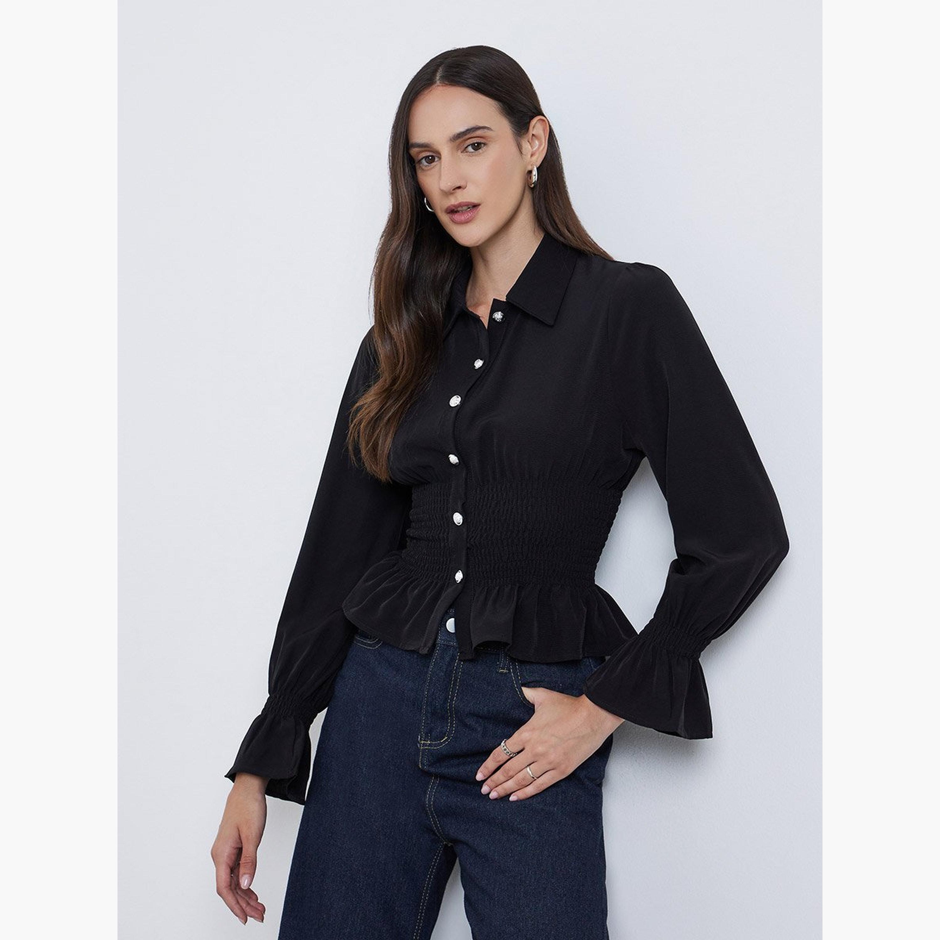Styli Women Shirred Waist Detail Shirt-women-clothing-shirtsandblouses-shirts-image-1