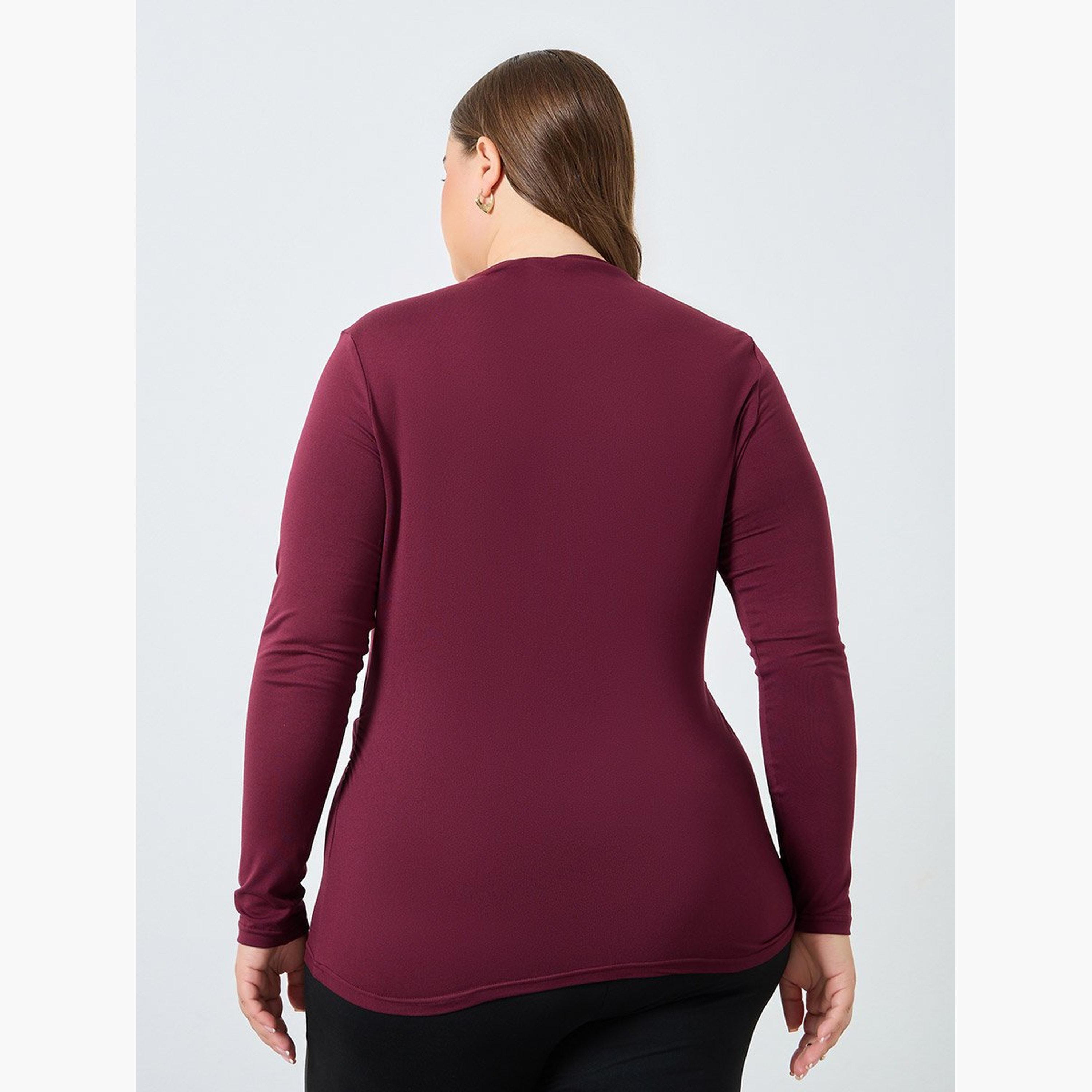 ستايلي - بلوزة لون عنابي مقاس كبير مع رقبة غير متماثلة-women-clothing-shirtsandblouses-blouses-image-4