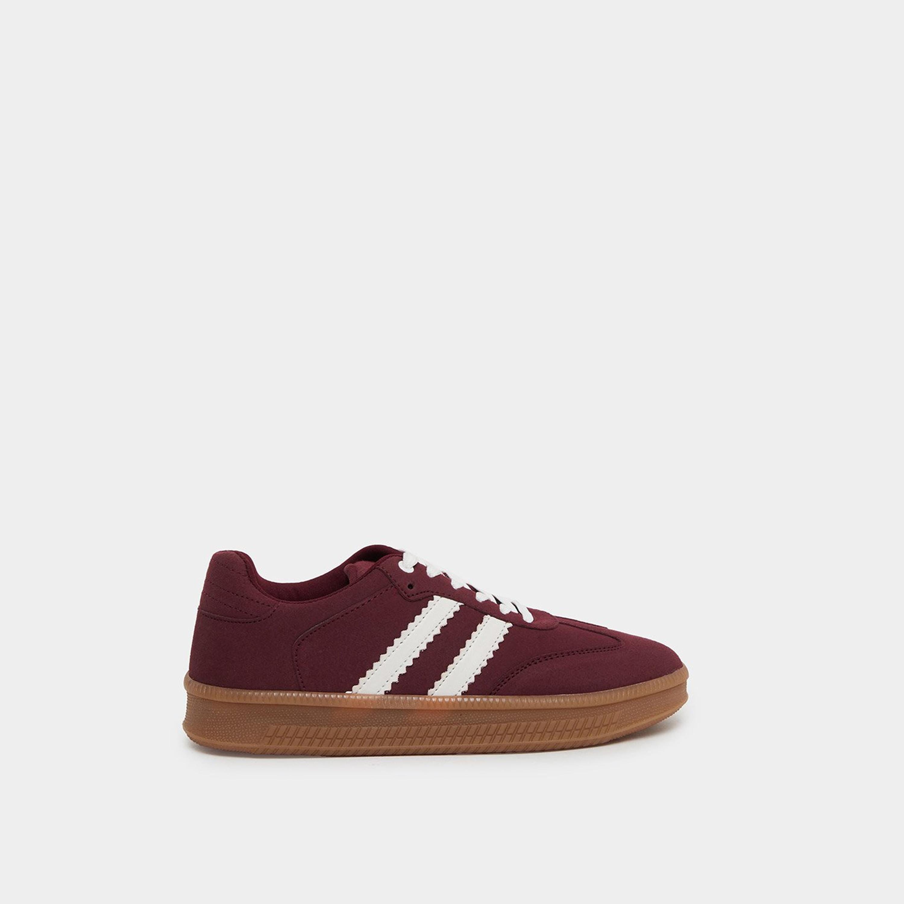 Styli Women Burgundy Striped Lace Up Sneakers-women-shoes-sneakers-image-3