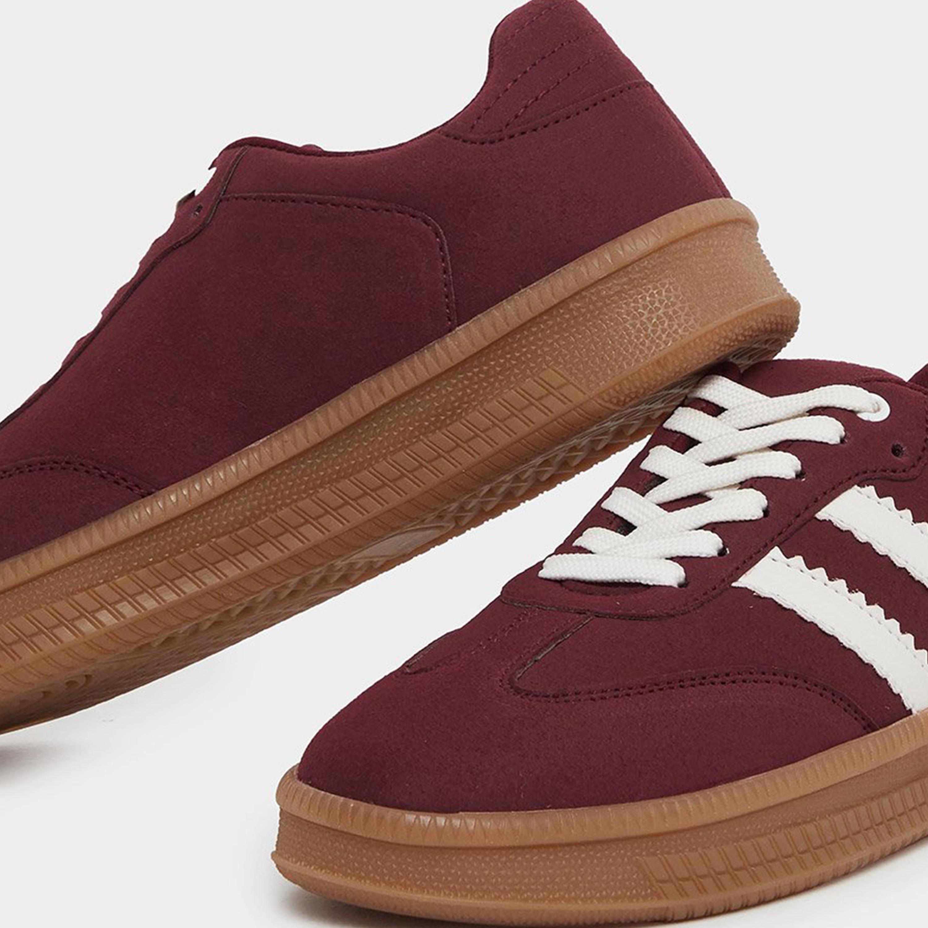Styli Women Burgundy Striped Lace Up Sneakers-women-shoes-sneakers-image-4