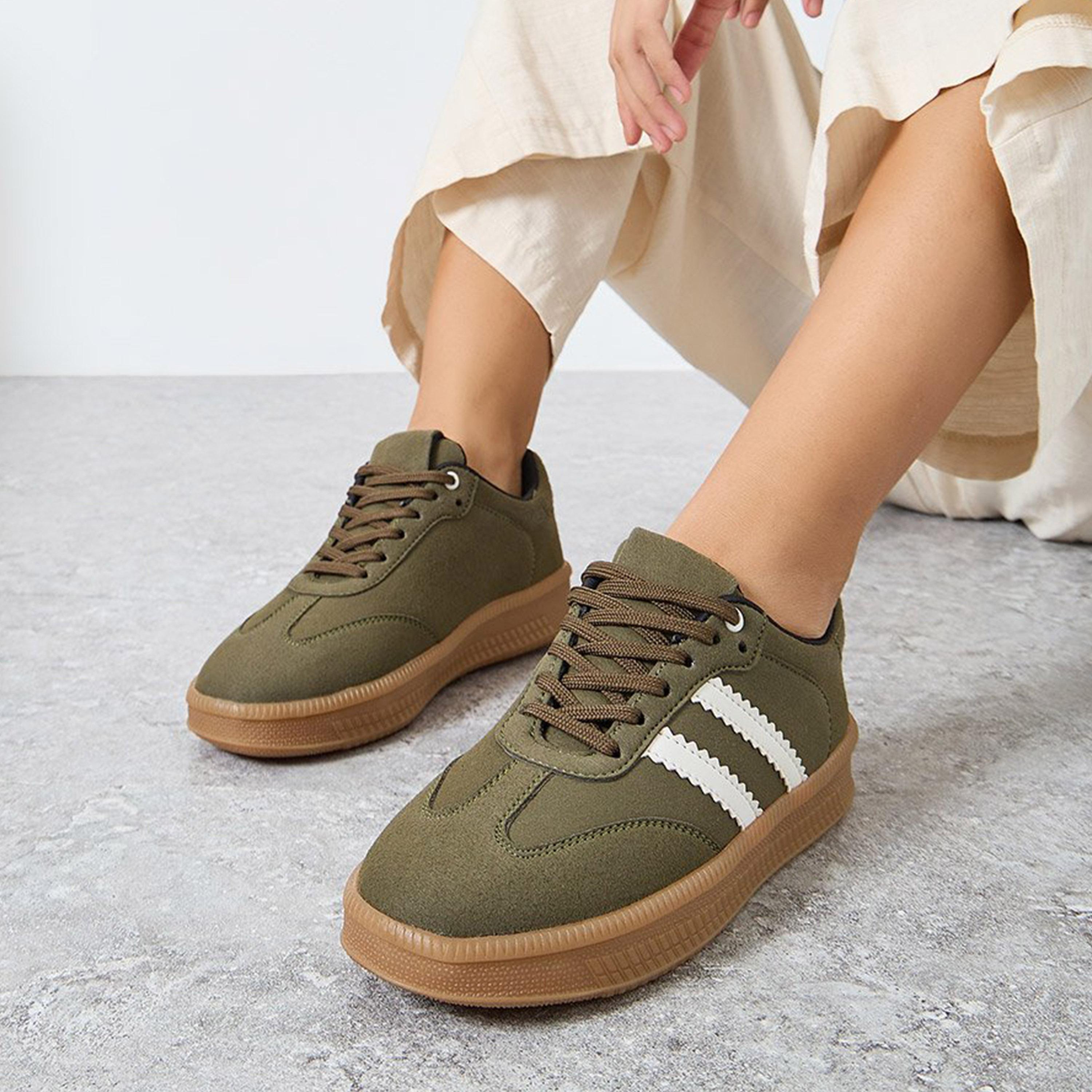 Styli Women Brown Striped Lace Up Sneakers-women-shoes-sneakers-image-2
