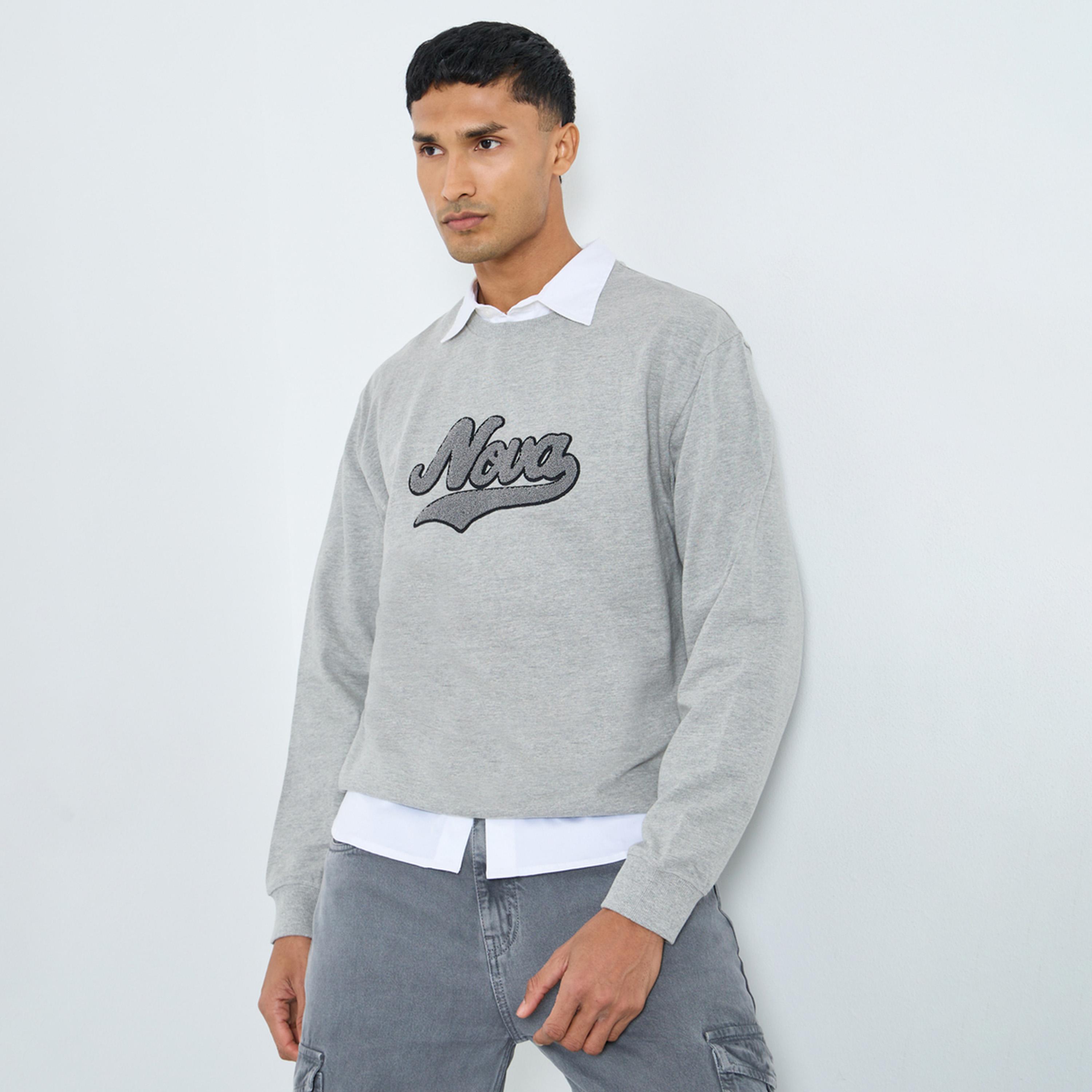 Styli Embroidered Slogan Round Neck Long Sleeves Men's Sweatshirt-men-winterwear-hoodiesandsweatshirts-image-1