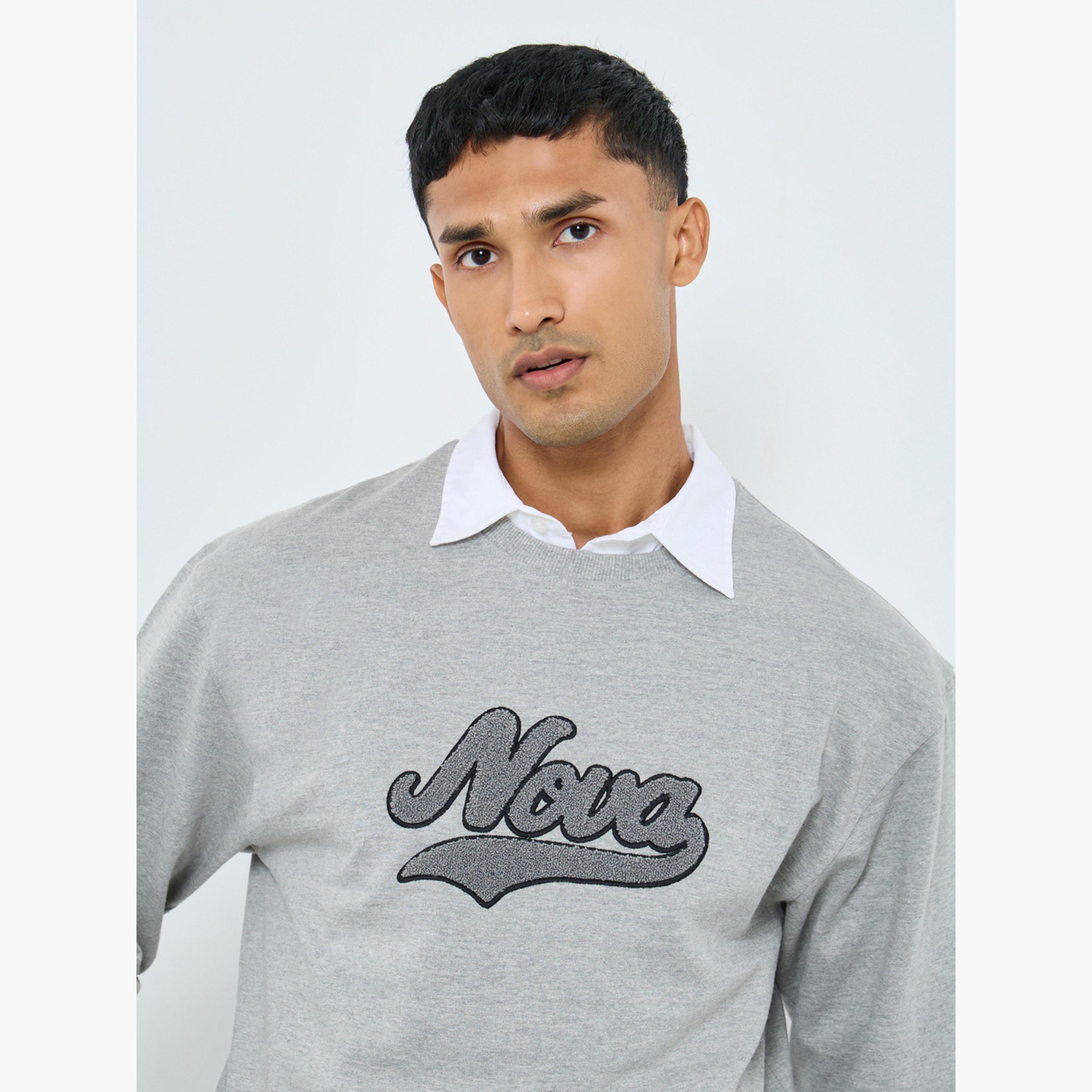 Styli Embroidered Slogan Round Neck Long Sleeves Men's Sweatshirt-men-winterwear-hoodiesandsweatshirts-image-3
