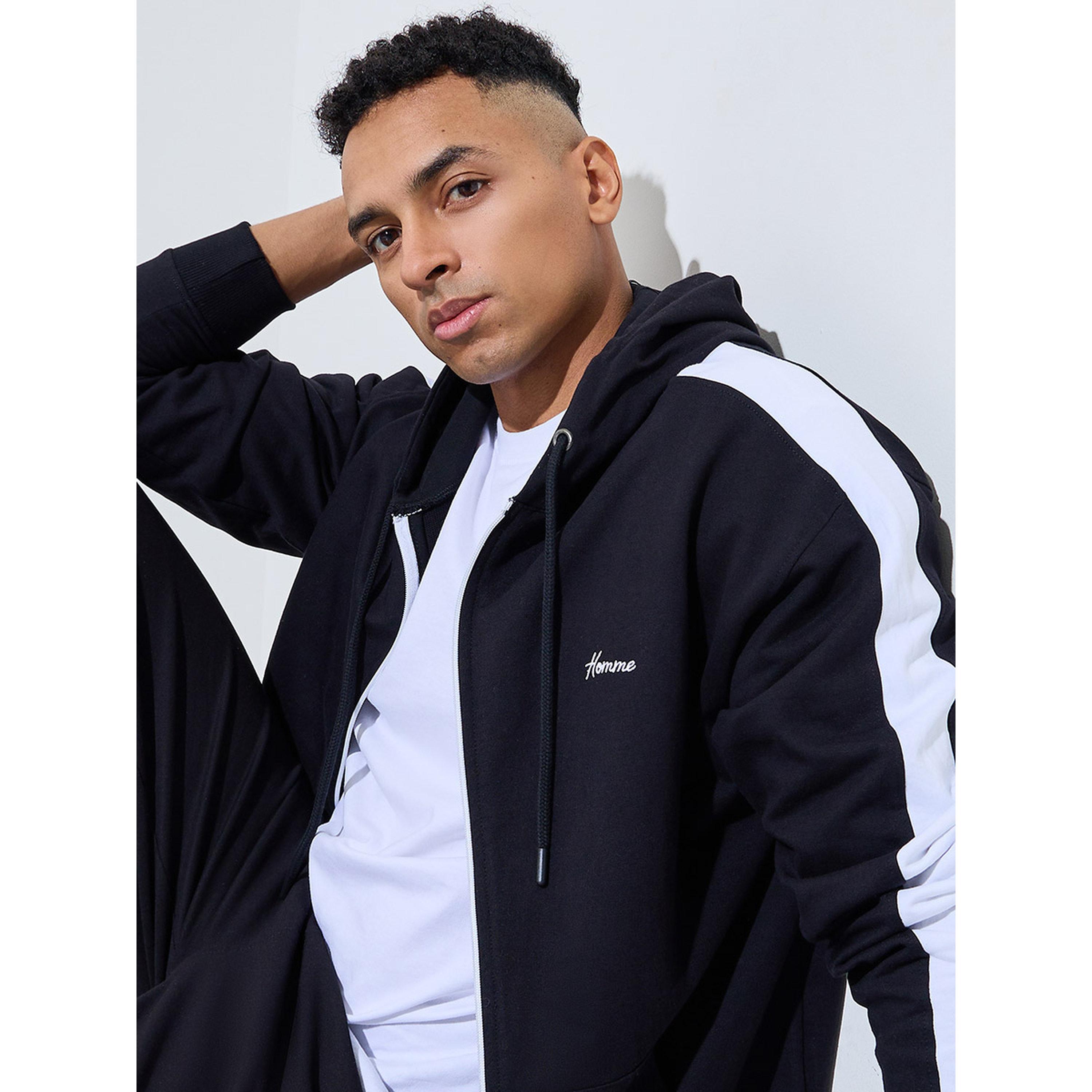 Styli Black Embroidered Zip-Up Hoodie-men-winterwear-hoodiesandsweatshirts-image-3