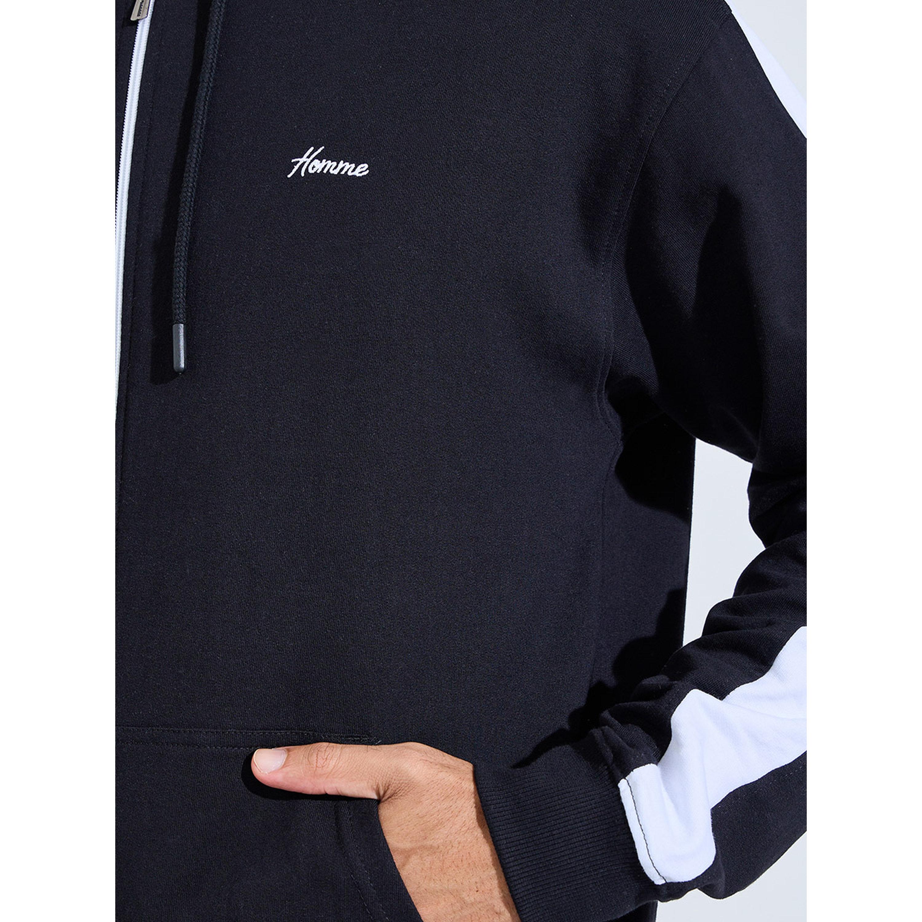 Styli Black Embroidered Zip-Up Hoodie-men-winterwear-hoodiesandsweatshirts-image-5