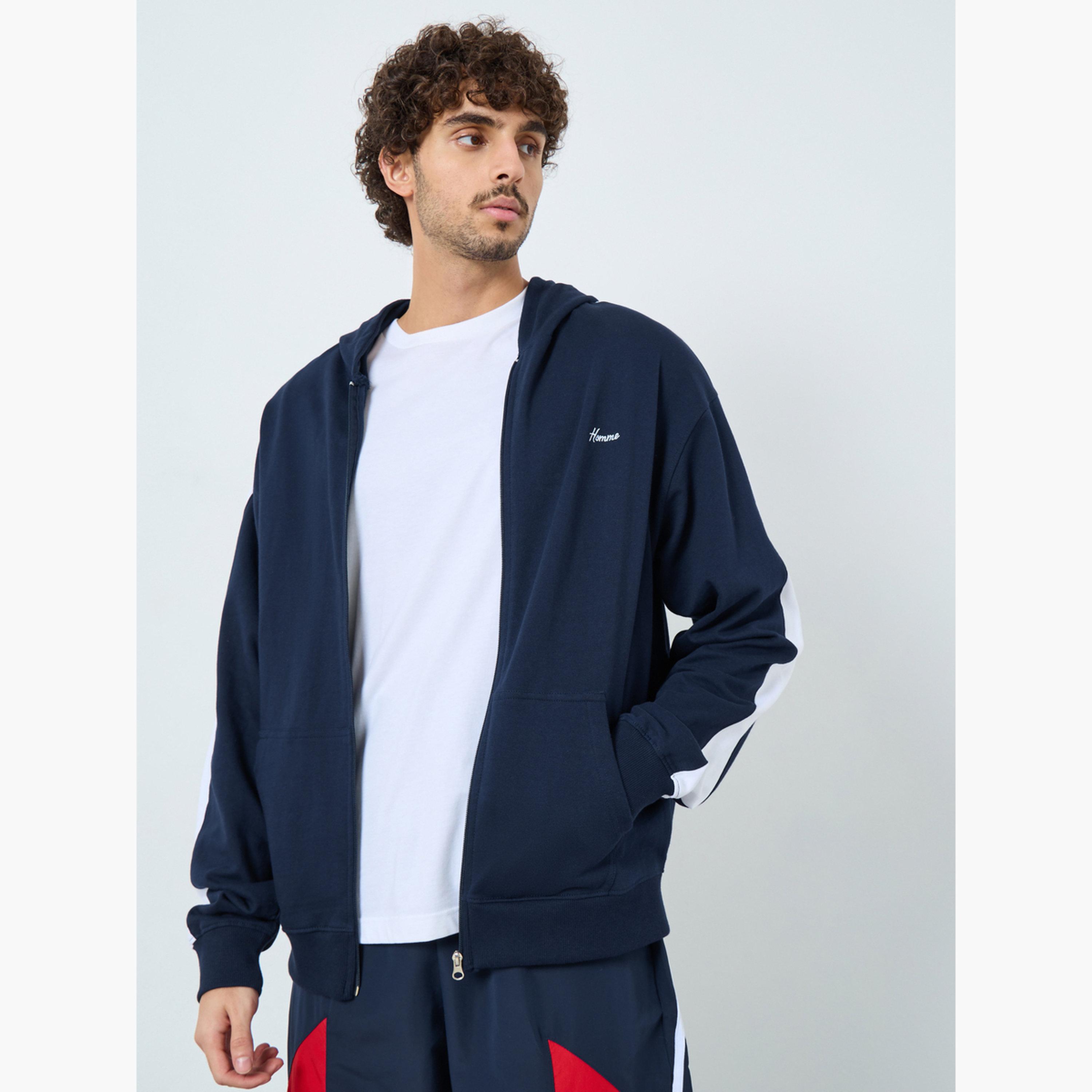 Styli Embroidered Hooded Neck Long Sleeves Men's Zip Through Hoodie-men-winterwear-hoodiesandsweatshirts-image-1