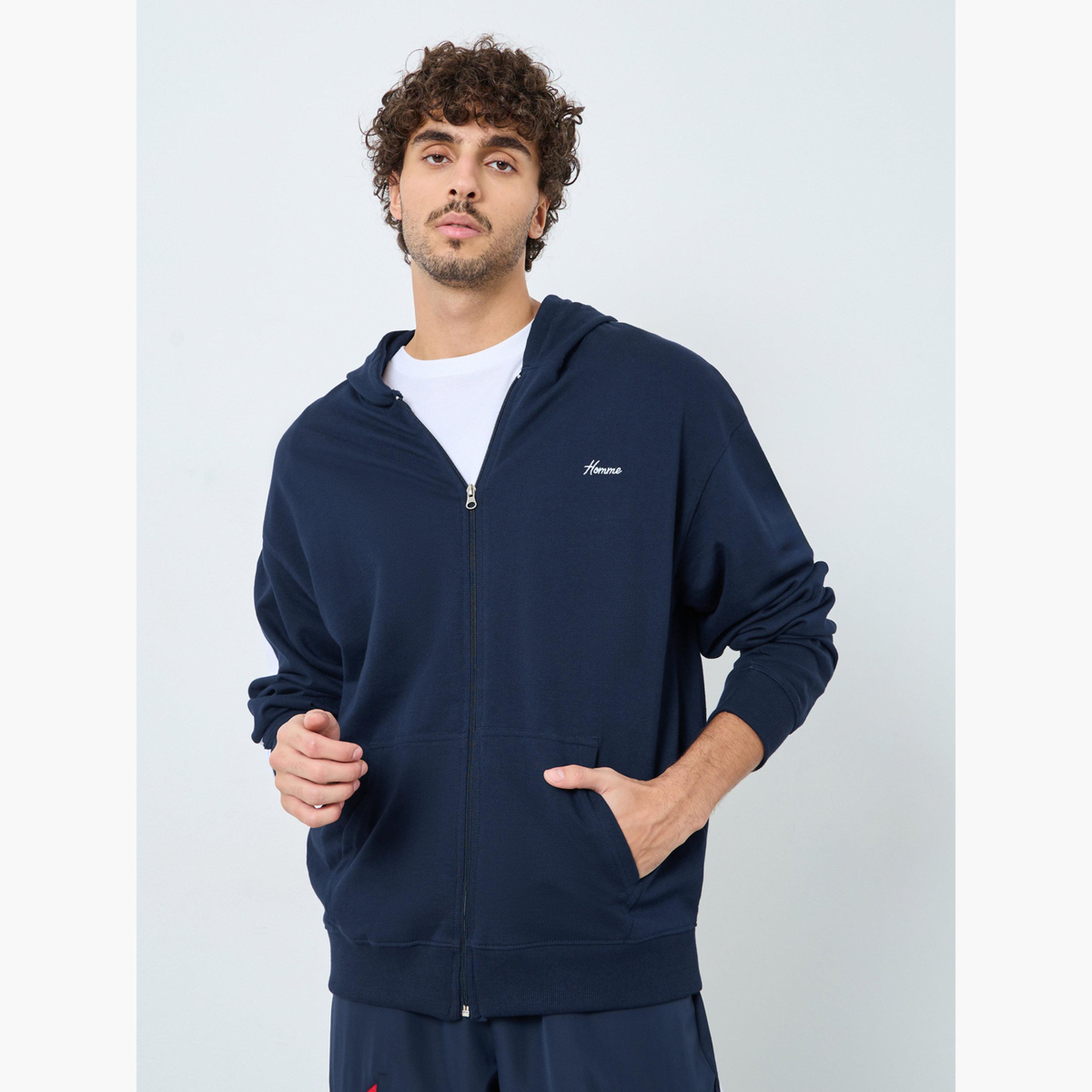 Styli Embroidered Hooded Neck Long Sleeves Men's Zip Through Hoodie-men-winterwear-hoodiesandsweatshirts-image-3
