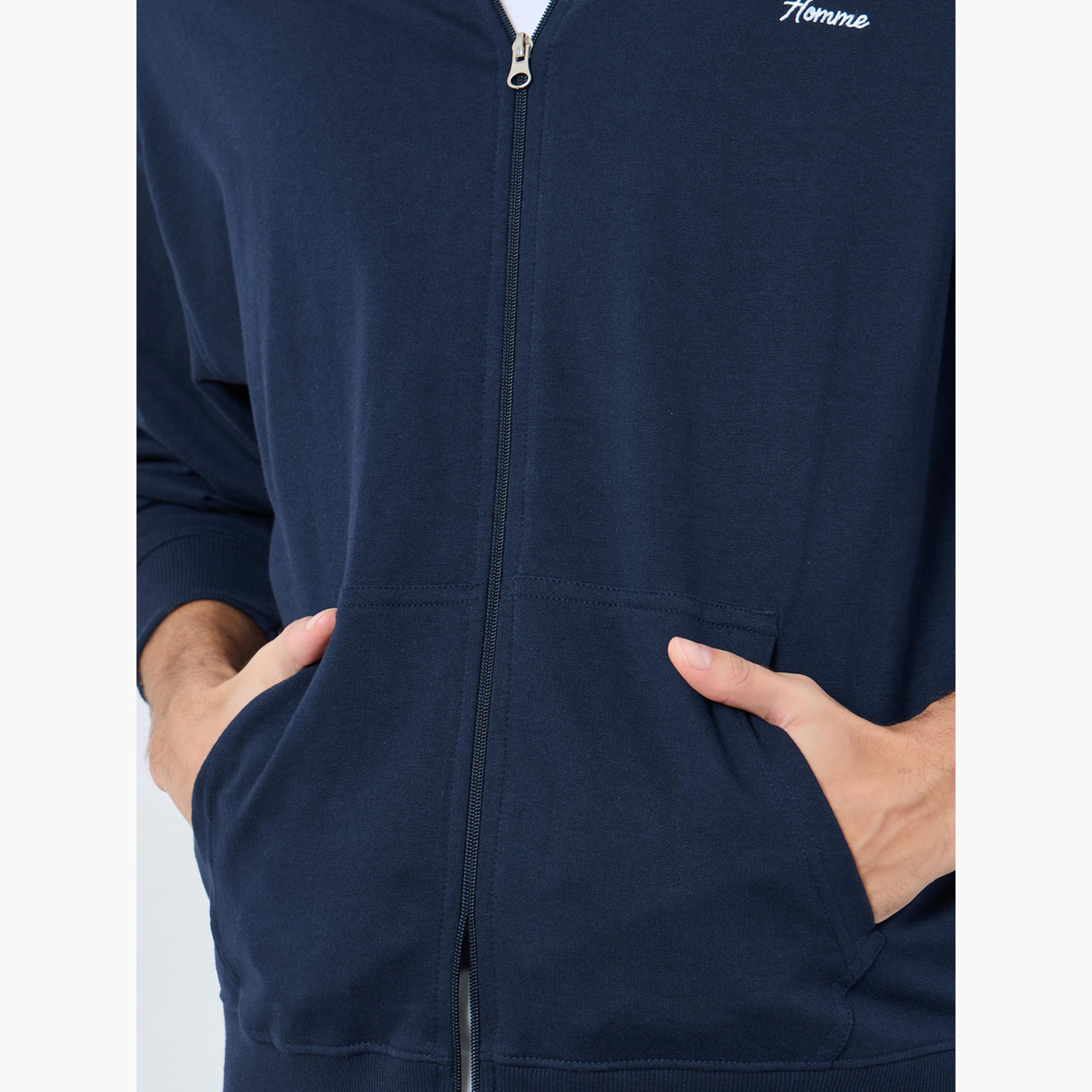 Styli Embroidered Hooded Neck Long Sleeves Men's Zip Through Hoodie-men-winterwear-hoodiesandsweatshirts-image-5