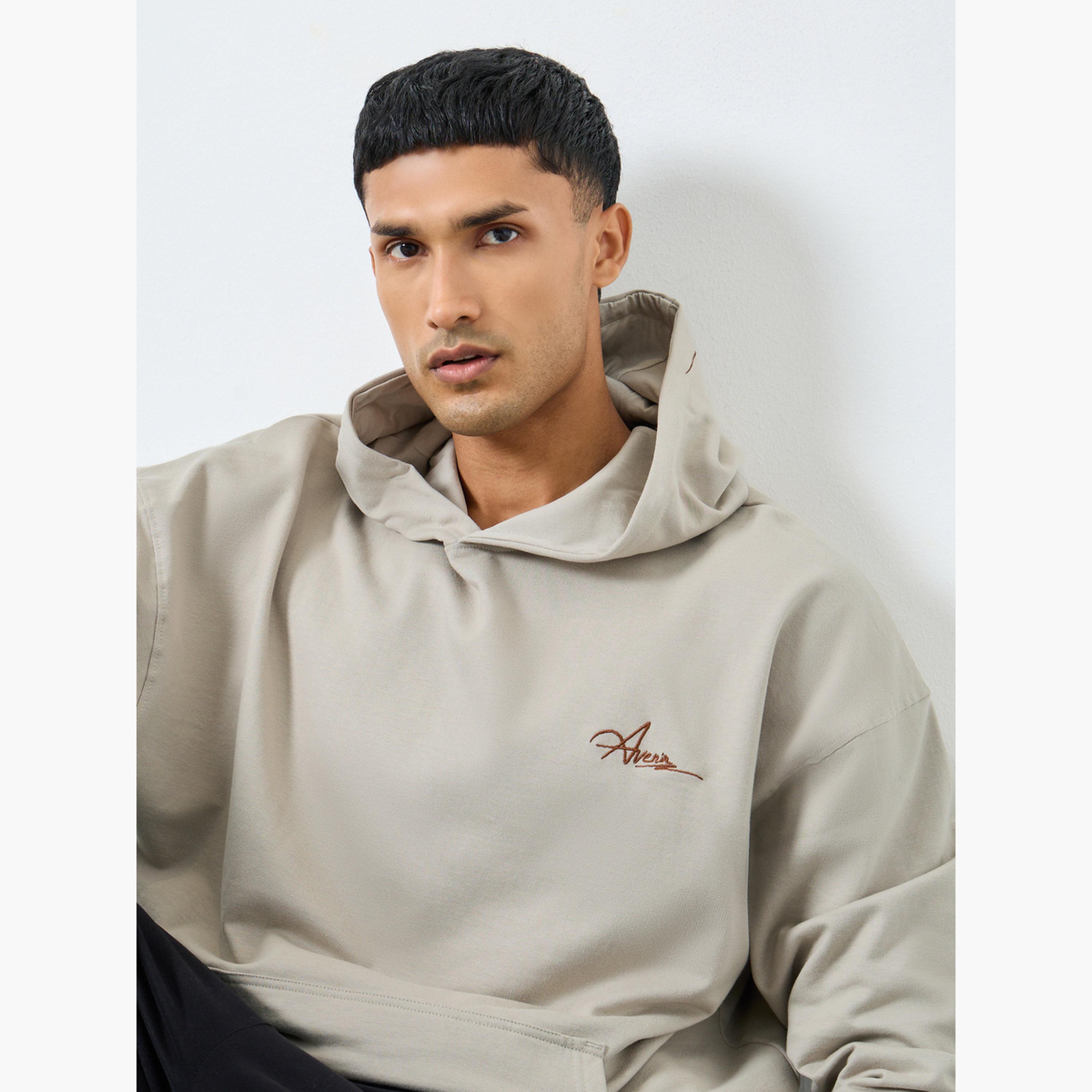 Styli Men Khaki Oversize Fleece Hoodie-men-clothing-hoodiesandsweatshirts-image-3