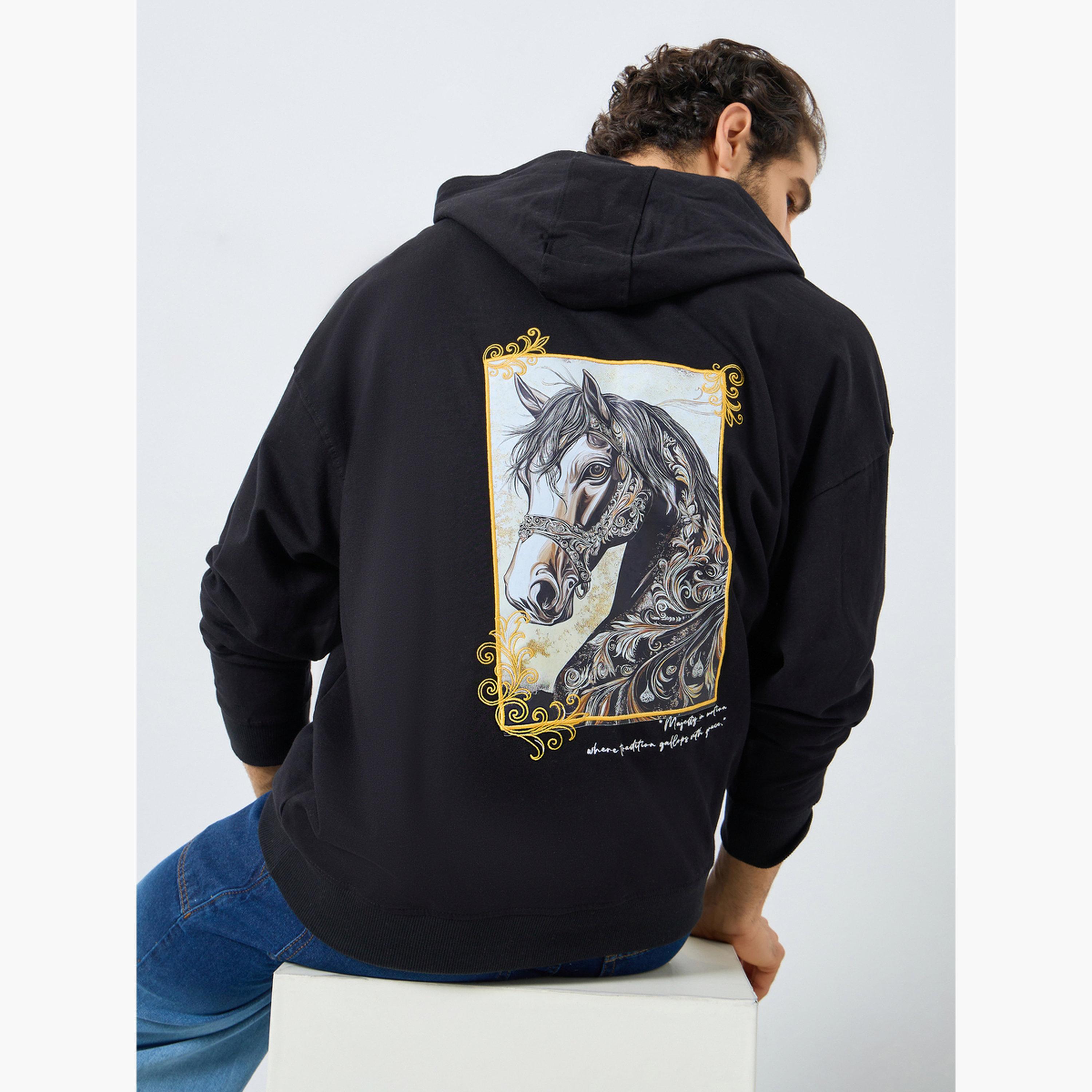 Styli Horse Print Hooded Neck Long Sleeves Men's Hoodie-men-winterwear-hoodiesandsweatshirts-image-3