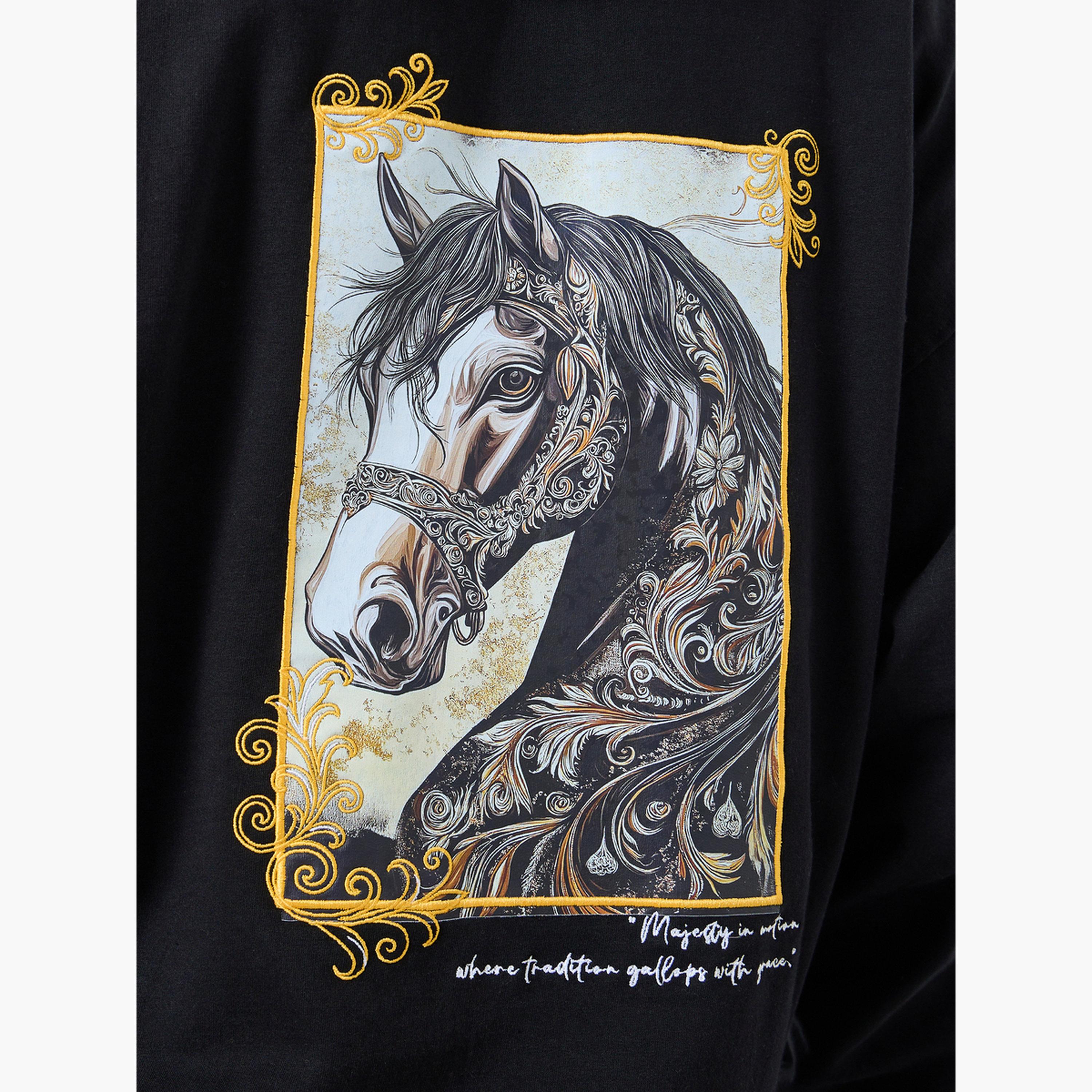 Styli Horse Print Hooded Neck Long Sleeves Men's Hoodie-men-winterwear-hoodiesandsweatshirts-image-5