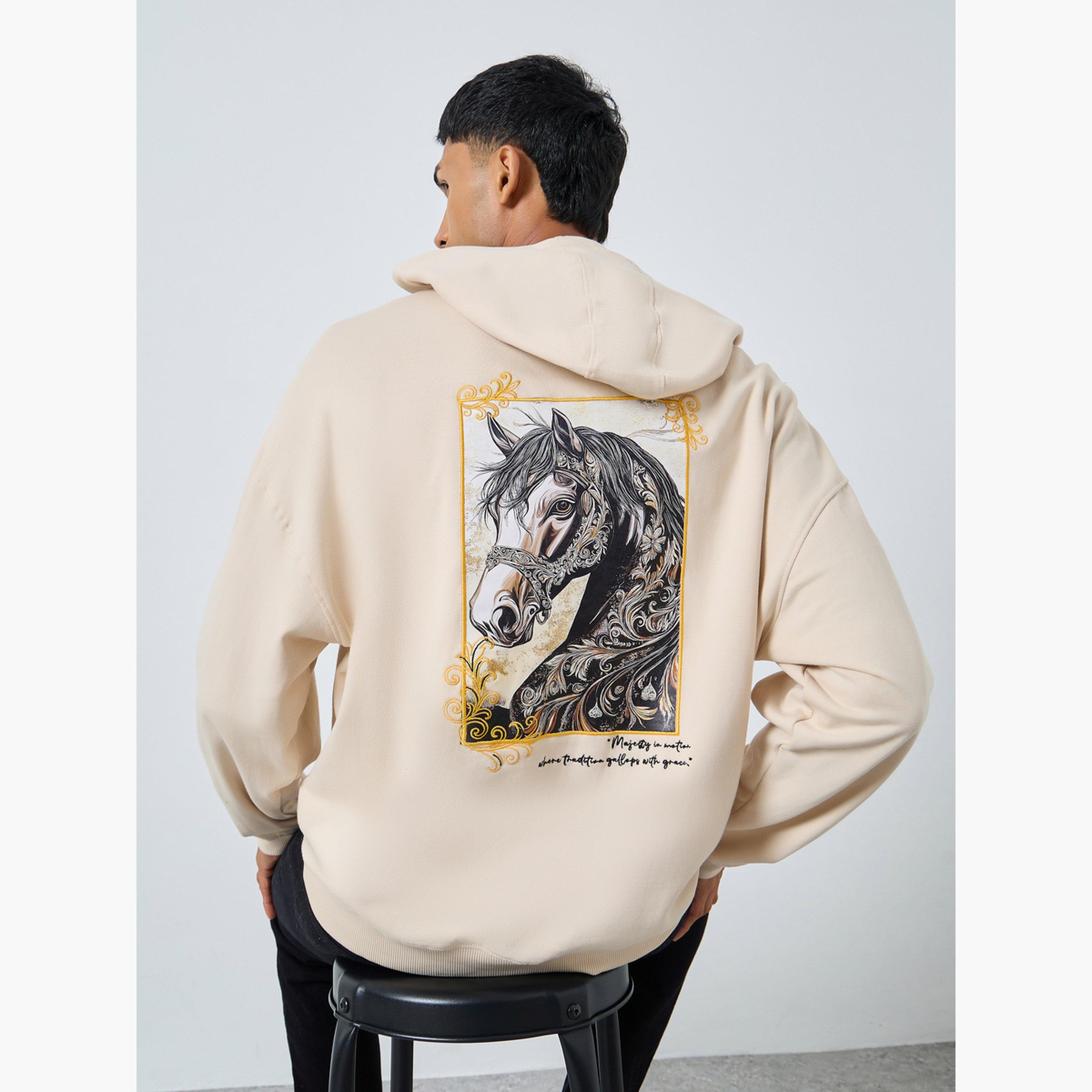 Styli Horse Print Hooded Neck Long Sleeves Men's Hoodie-men-winterwear-hoodiesandsweatshirts-image-3