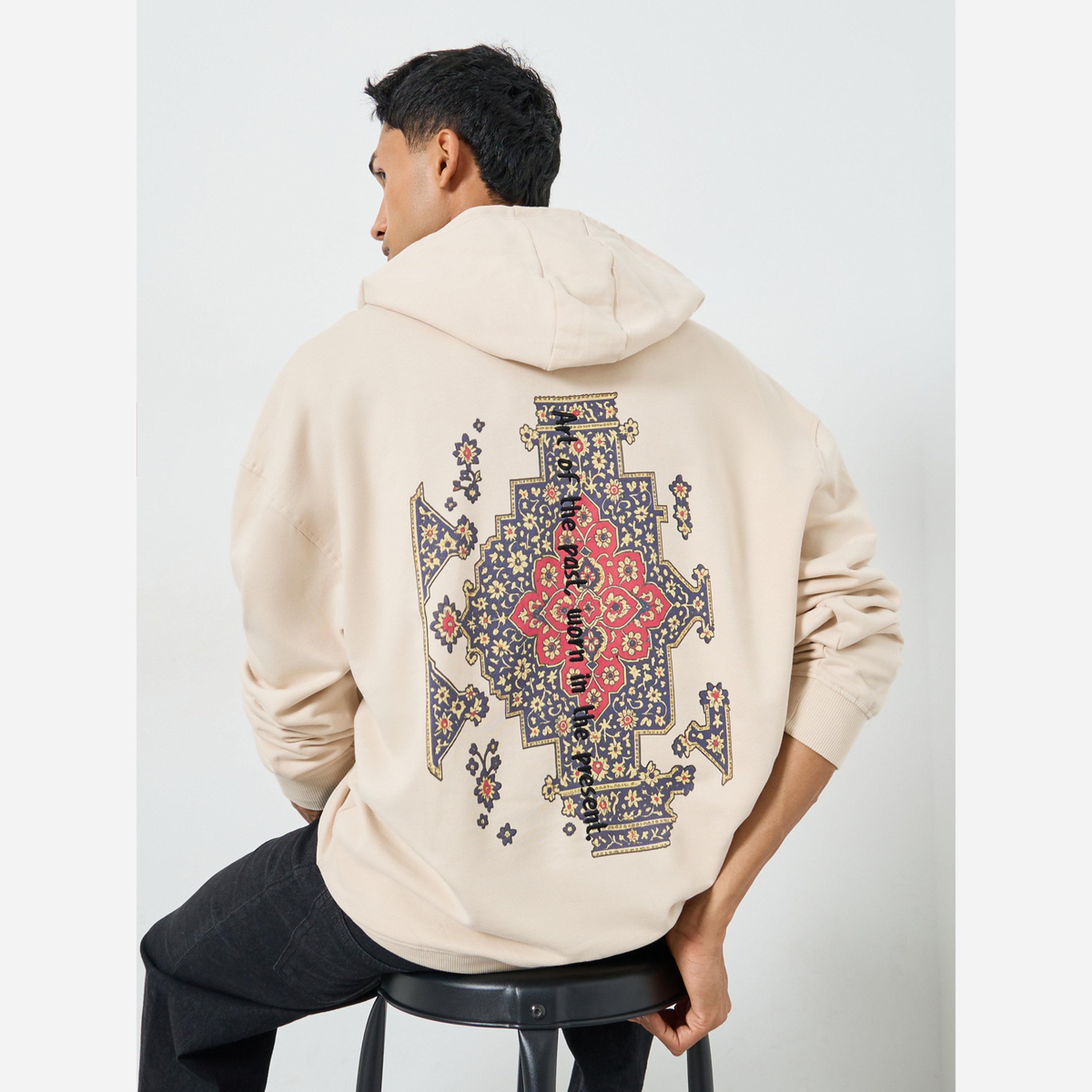 ستايلي - هودي رجالي صوف طبعة رسومات لون أوف وايت-men-winterwear-hoodiesandsweatshirts-image-4