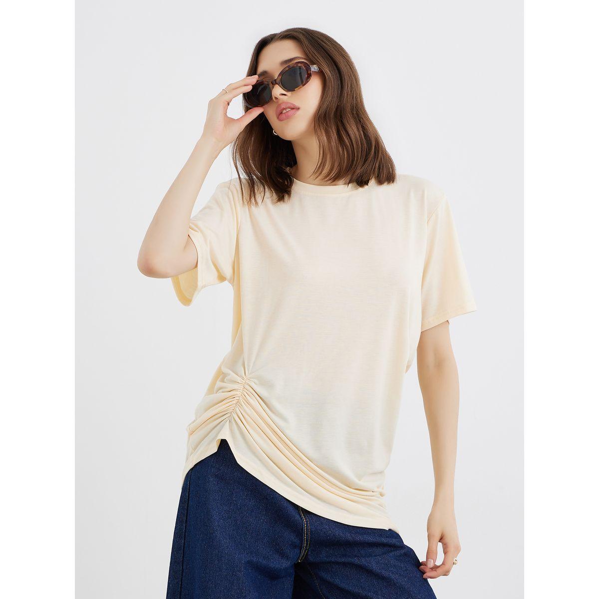 Styli Solid Gathered Hem Oversized T-Shirt-women-clothing-tshirts-image-1