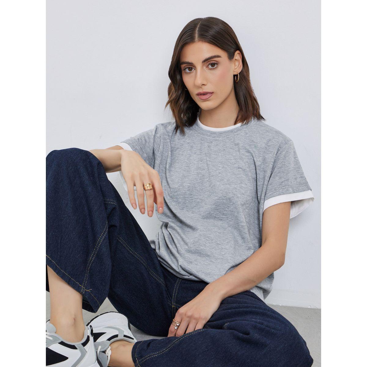 Styli Contrast Trim Short Sleeve Oversized T-Shirt-women-clothing-tshirts-image-1