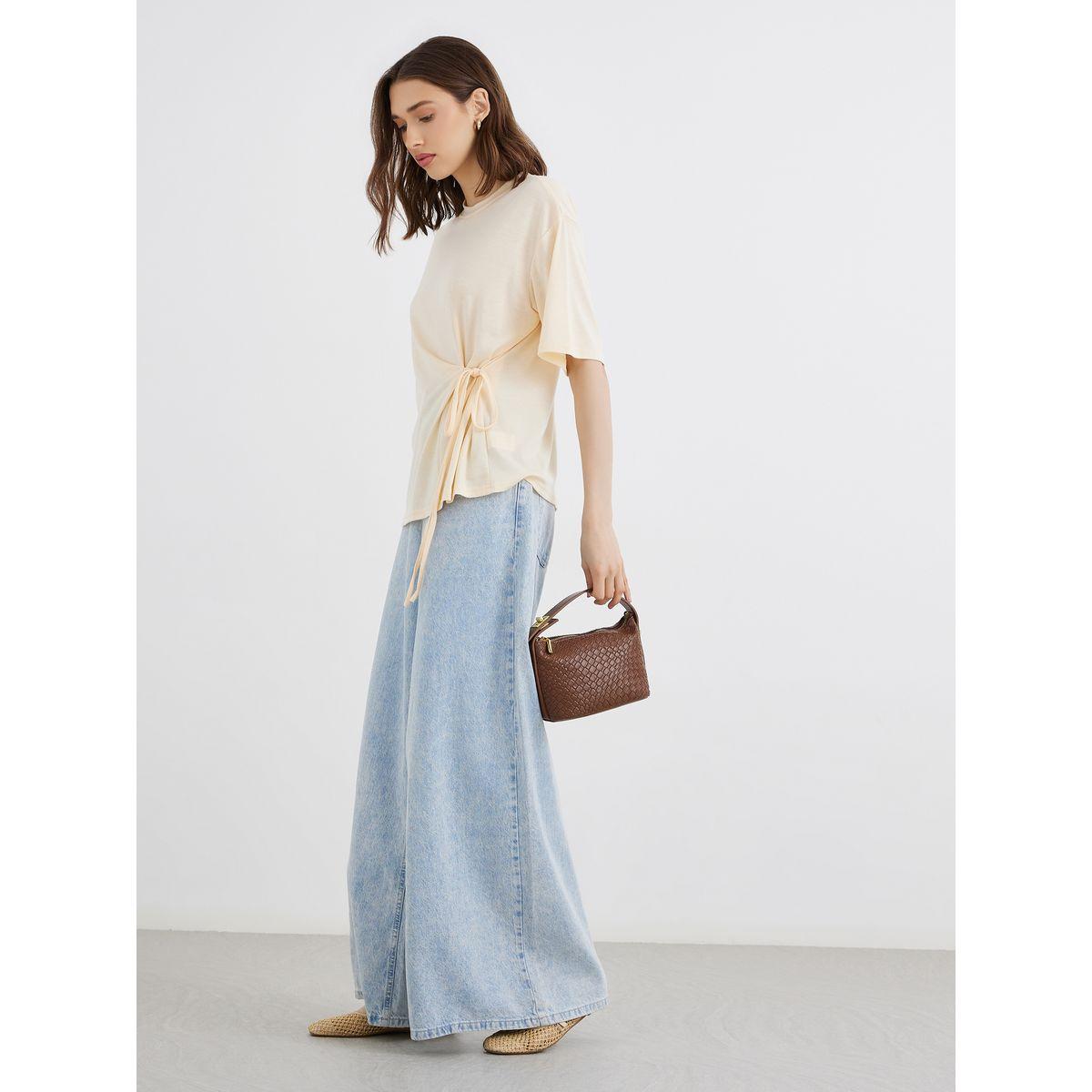 بلوزة سادة بنمط لف مع ياقة دائرية-women-clothing-shirtsandblouses-blouses-image-2