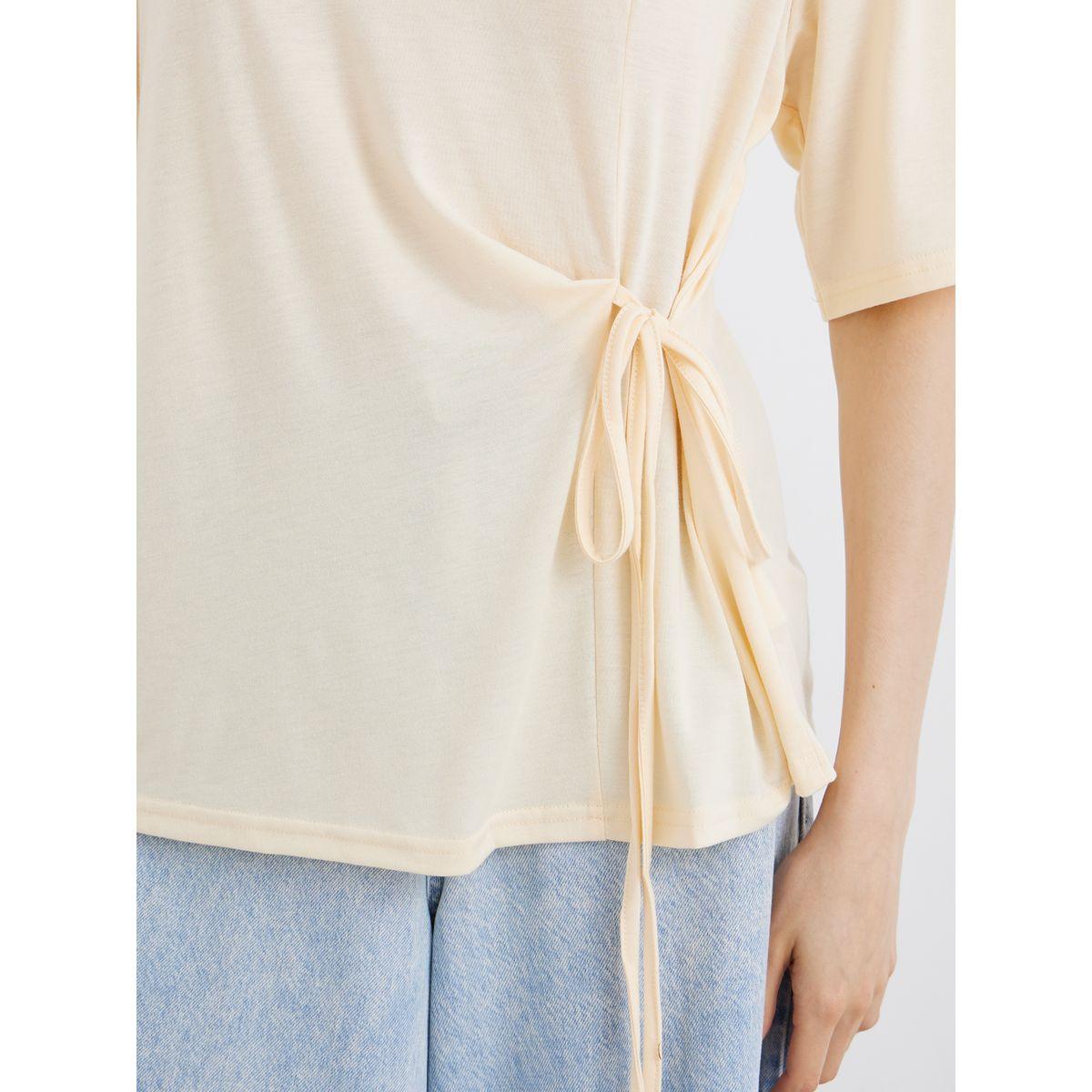 بلوزة سادة بنمط لف مع ياقة دائرية-women-clothing-shirtsandblouses-blouses-image-3