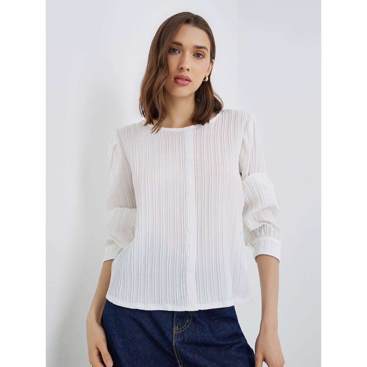 بلوزة فضفاضة سادة بياقة دائرية-women-clothing-shirtsandblouses-shirts-image-1
