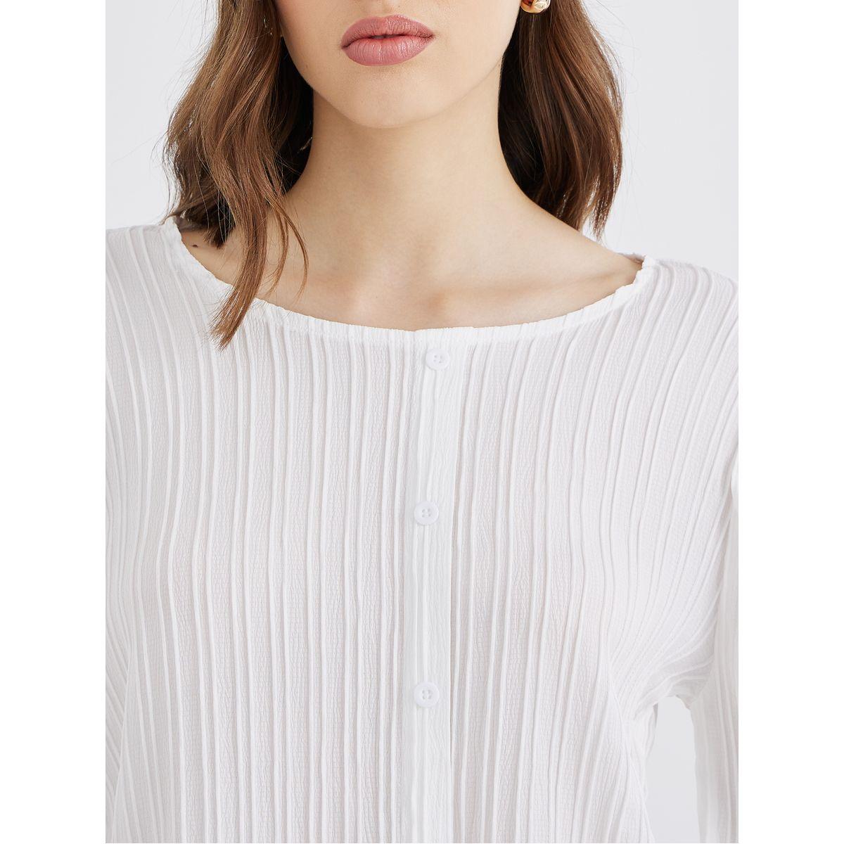 Styli Women White Solid Round Neck Oversized Shirt-women-clothing-shirtsandblouses-shirts-image-3